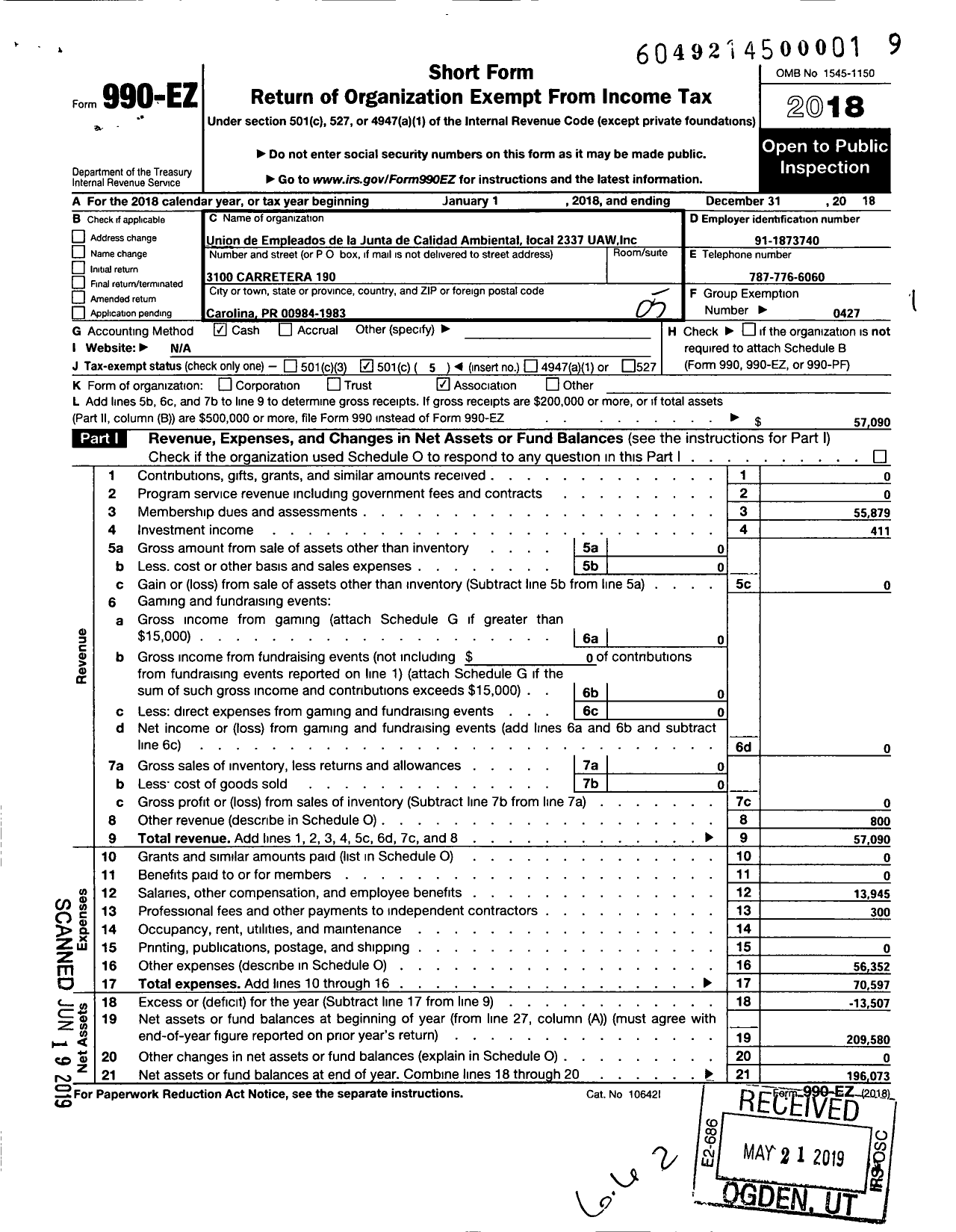 Image of first page of 2018 Form 990EO for UAW - International Union United Auto Aerospace and Agricultural Workers