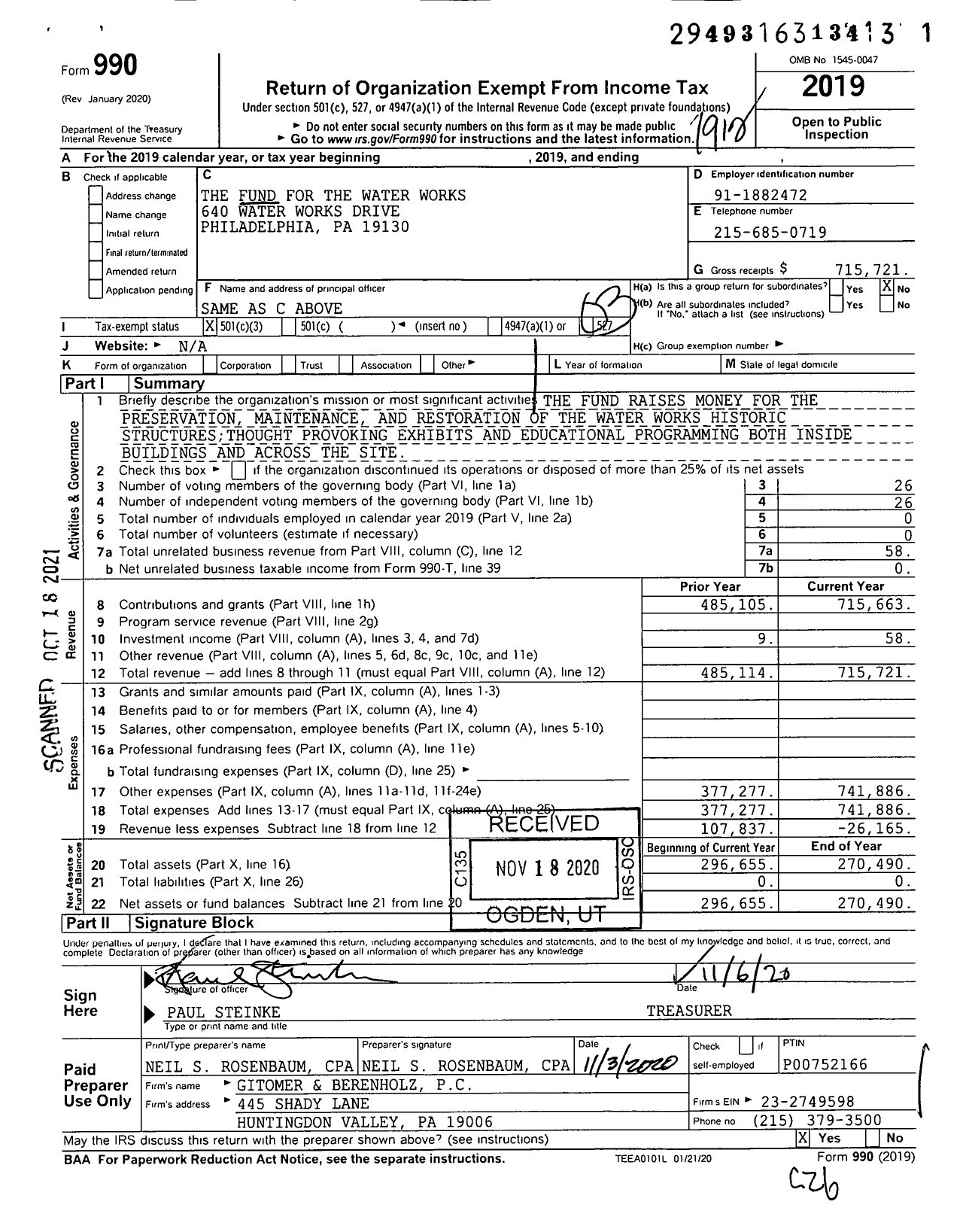 Image of first page of 2019 Form 990 for The Fund for the Water Works