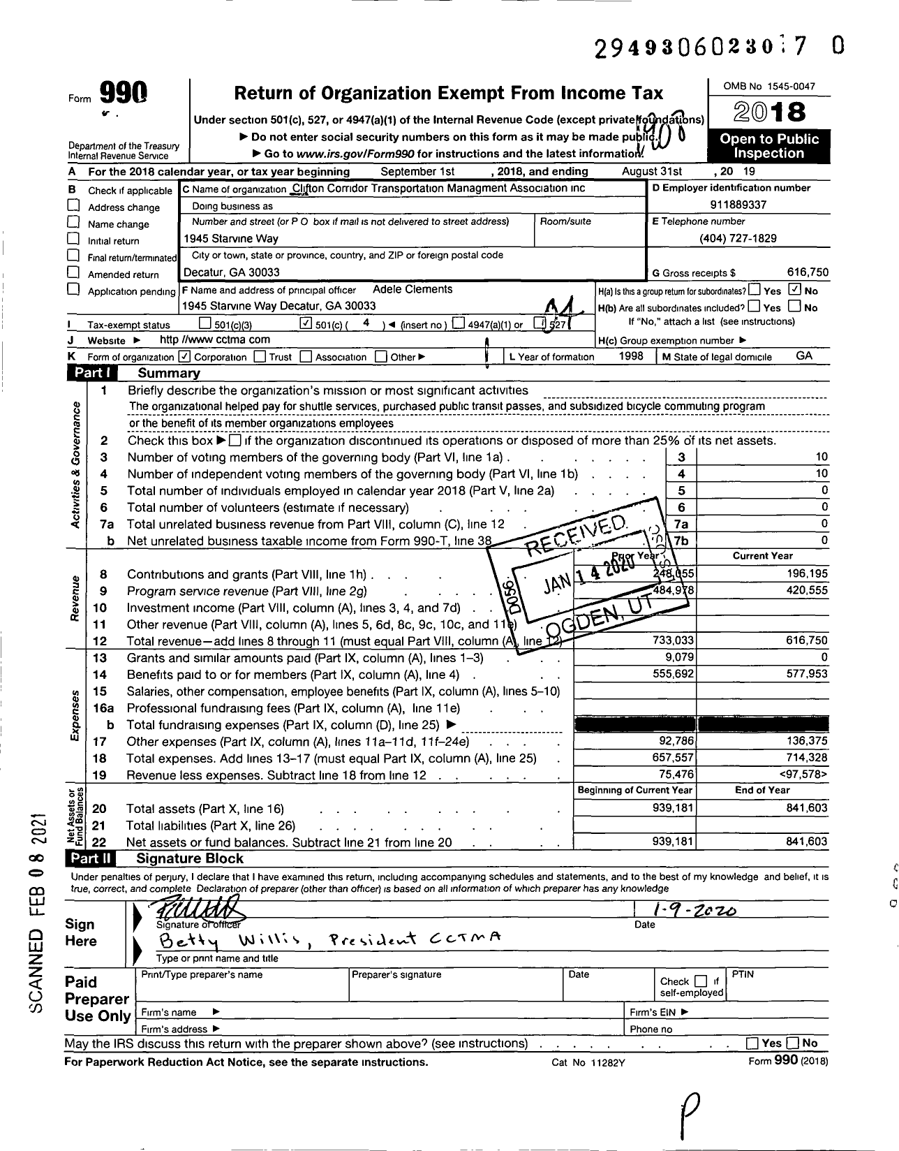 Image of first page of 2018 Form 990O for Clifton Corridor Transportation Management Association