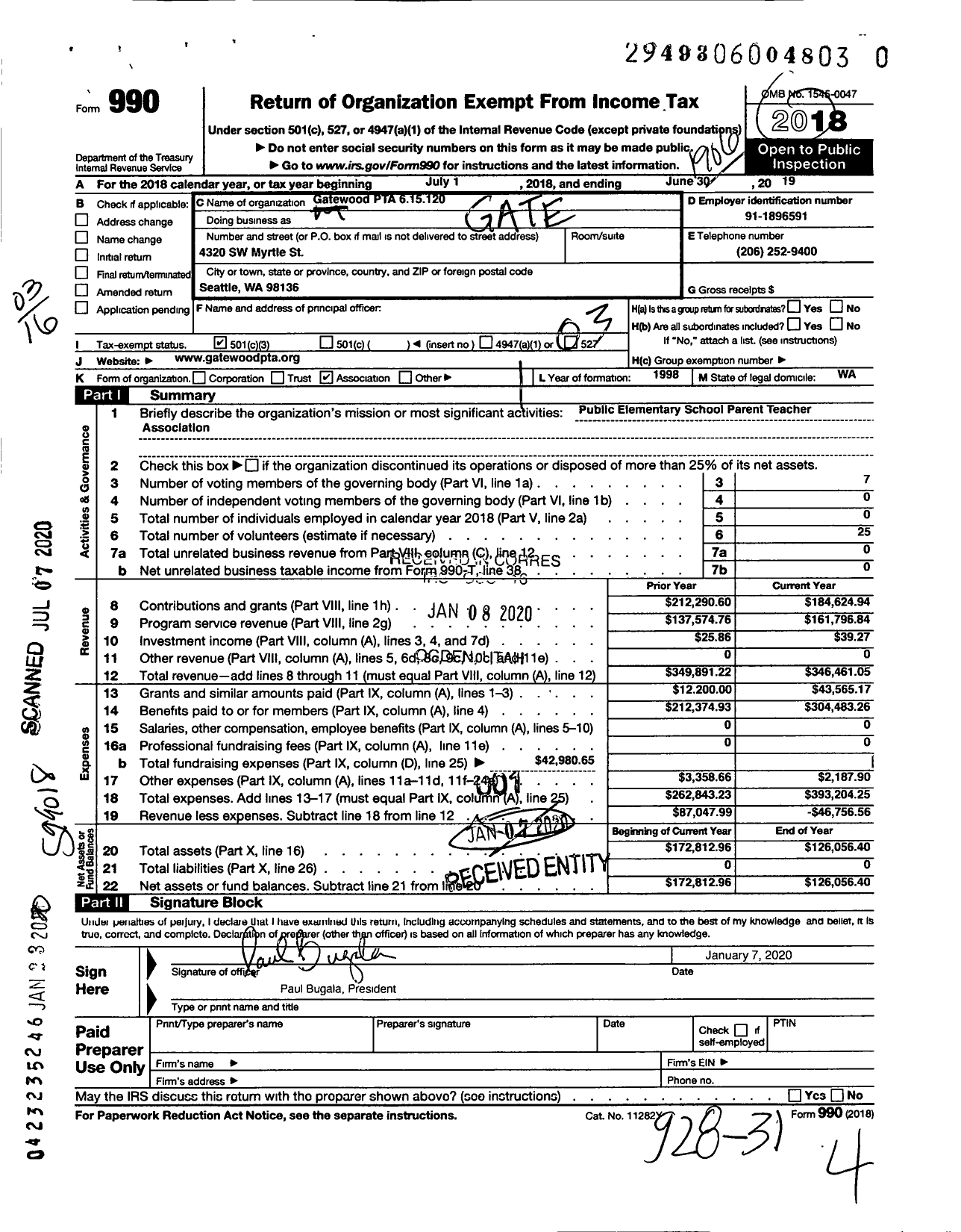 Image of first page of 2018 Form 990 for Gatewood PTA