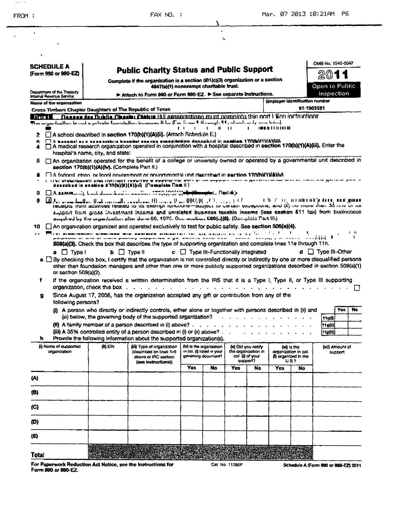 Image of first page of 2010 Form 990ER for Daughters of the Republic of TX / Cross Timbers