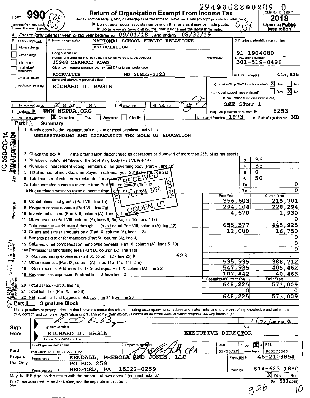 Image of first page of 2018 Form 990 for National School Public Relations Association / Group Return