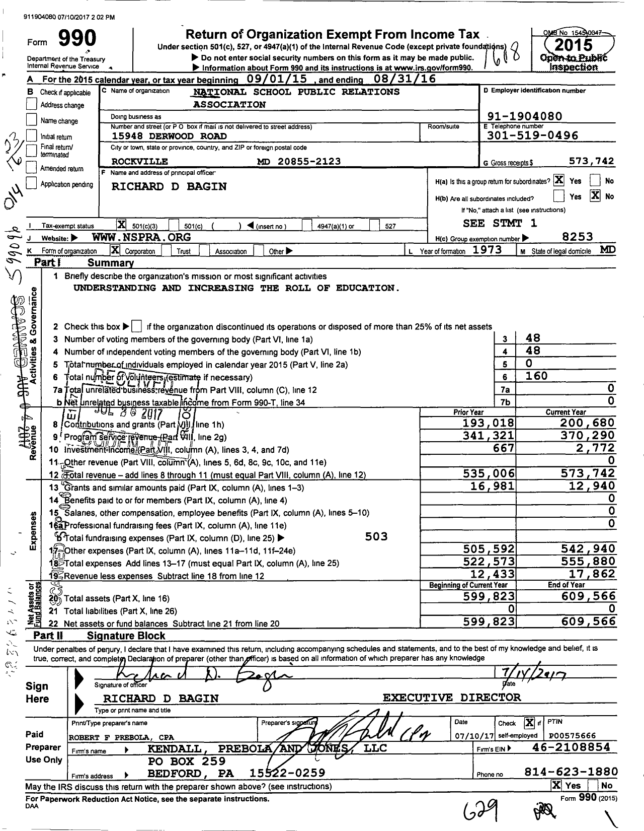 Image of first page of 2015 Form 990 for National School Public Relations Association / Group Return