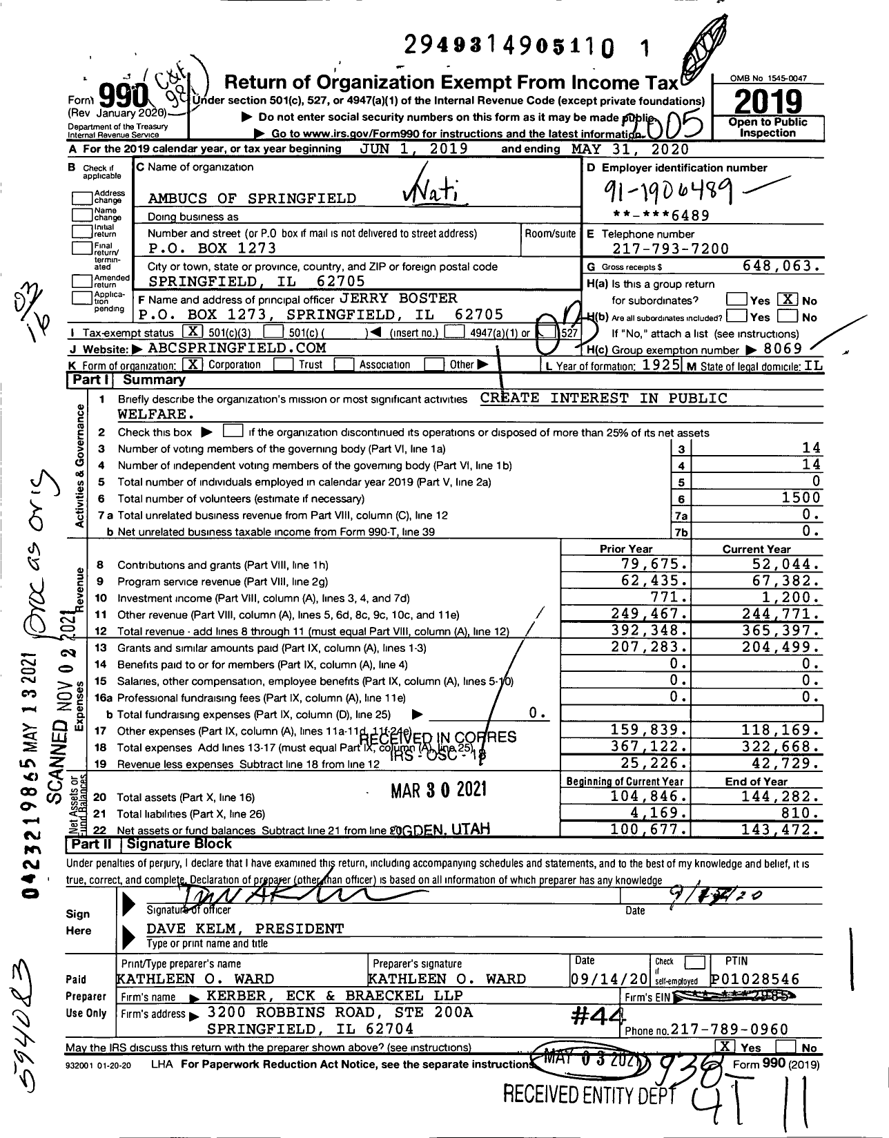 Image of first page of 2019 Form 990 for Ambucs of Springfield