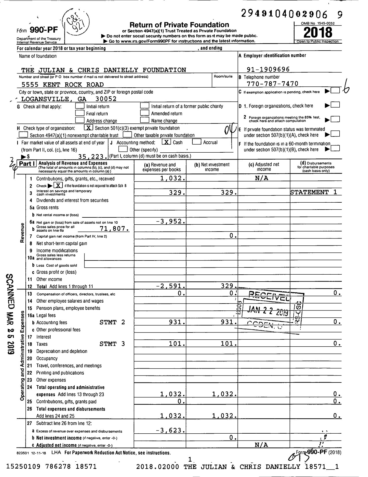 Image of first page of 2018 Form 990PF for The Julian and Chris Danielly Foundation