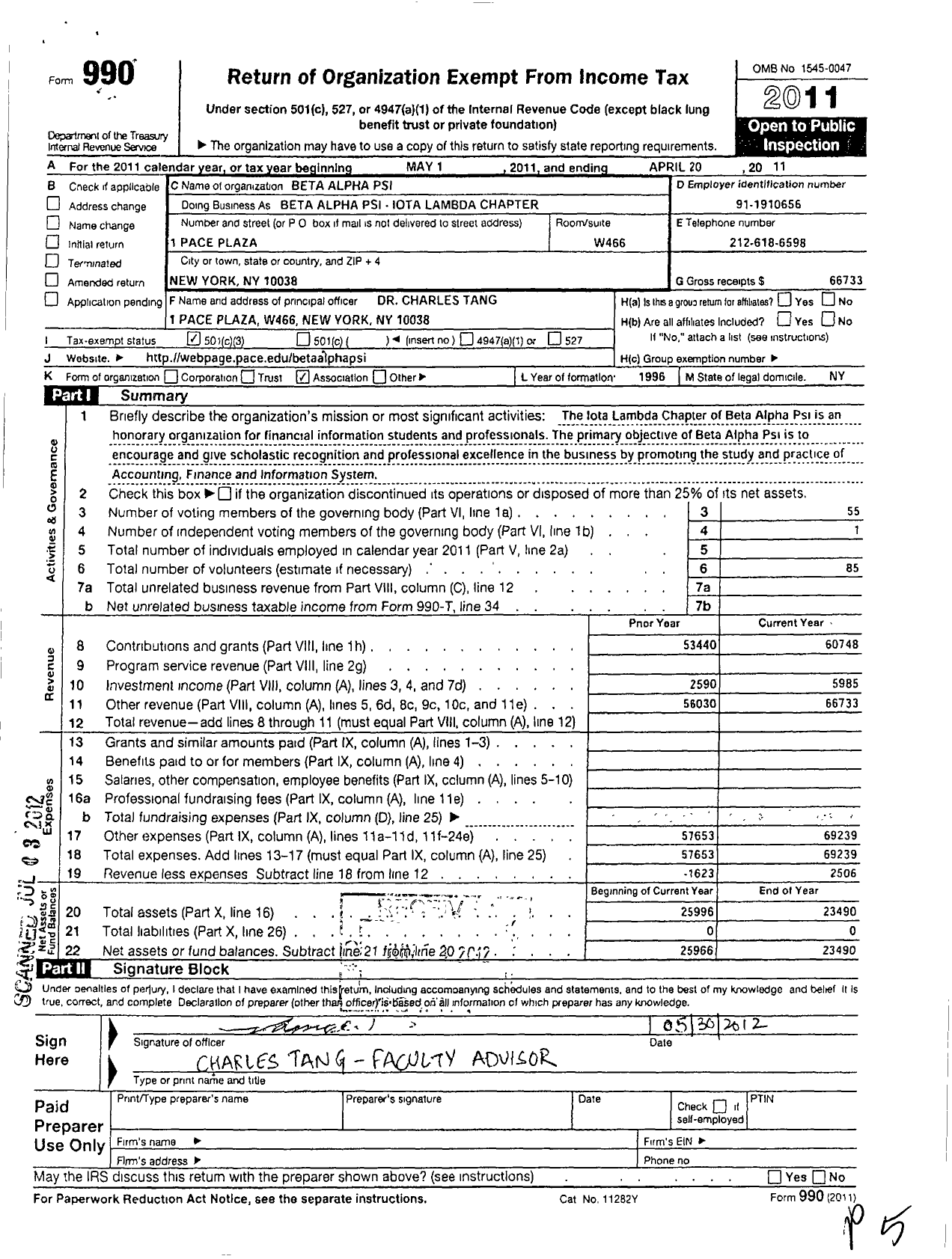 Image of first page of 2010 Form 990 for Beta Alpha Psi National Council - 218 Iota Lambda Pace Univ New York