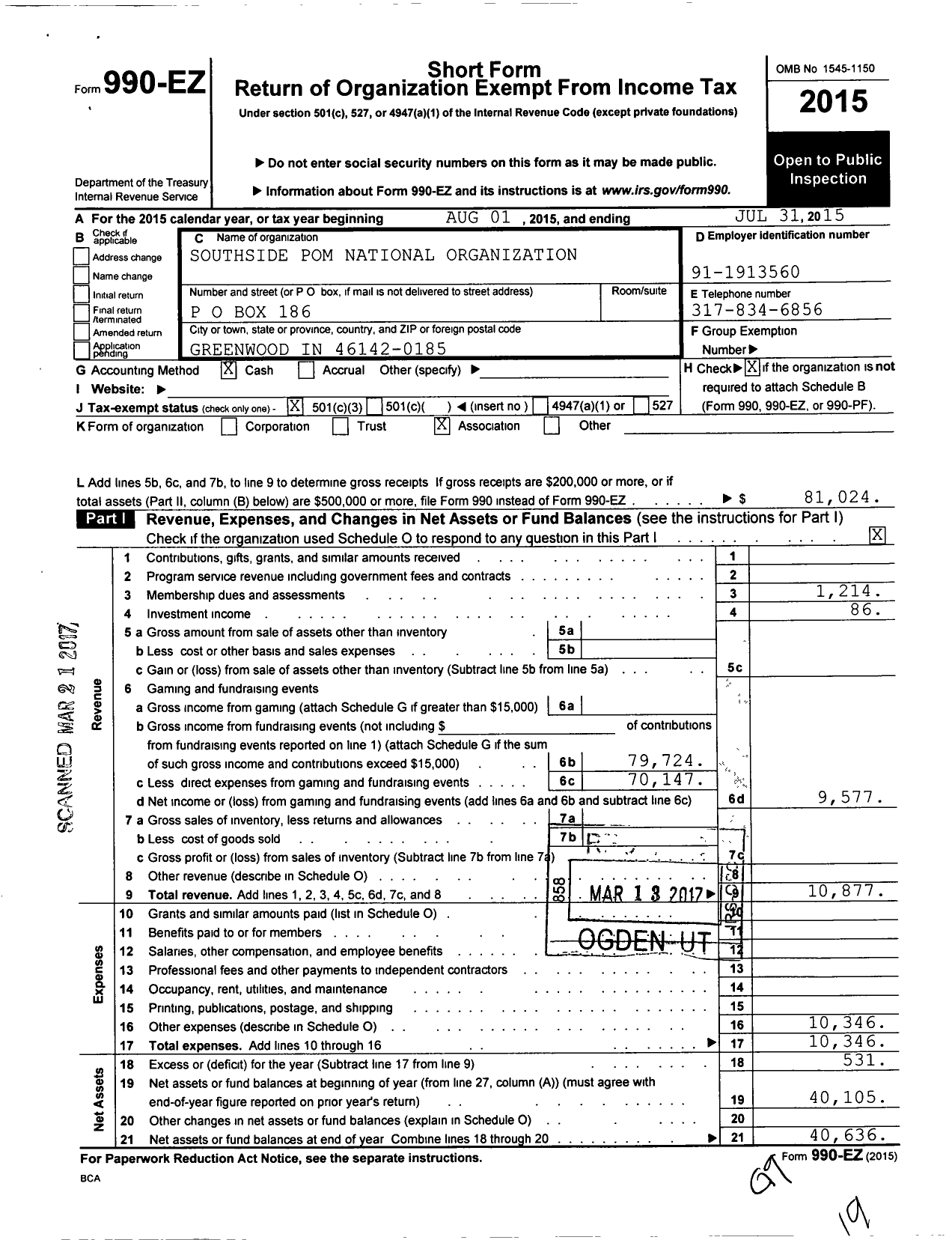 Image of first page of 2014 Form 990EZ for National Organization of Mothers of Twins Clubs / Southside Pom