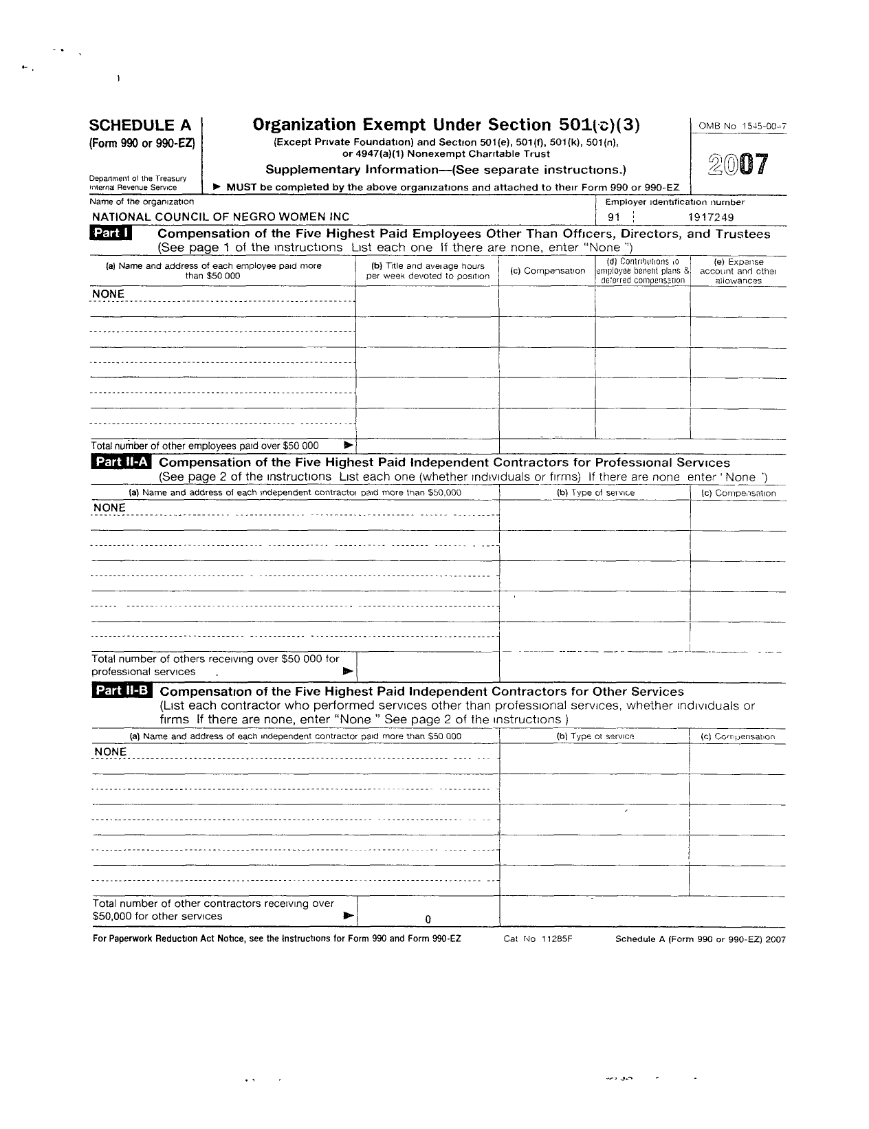 Image of first page of 2007 Form 990ER for National Council of Negro Women / Ca031 Sacremento Valley Section