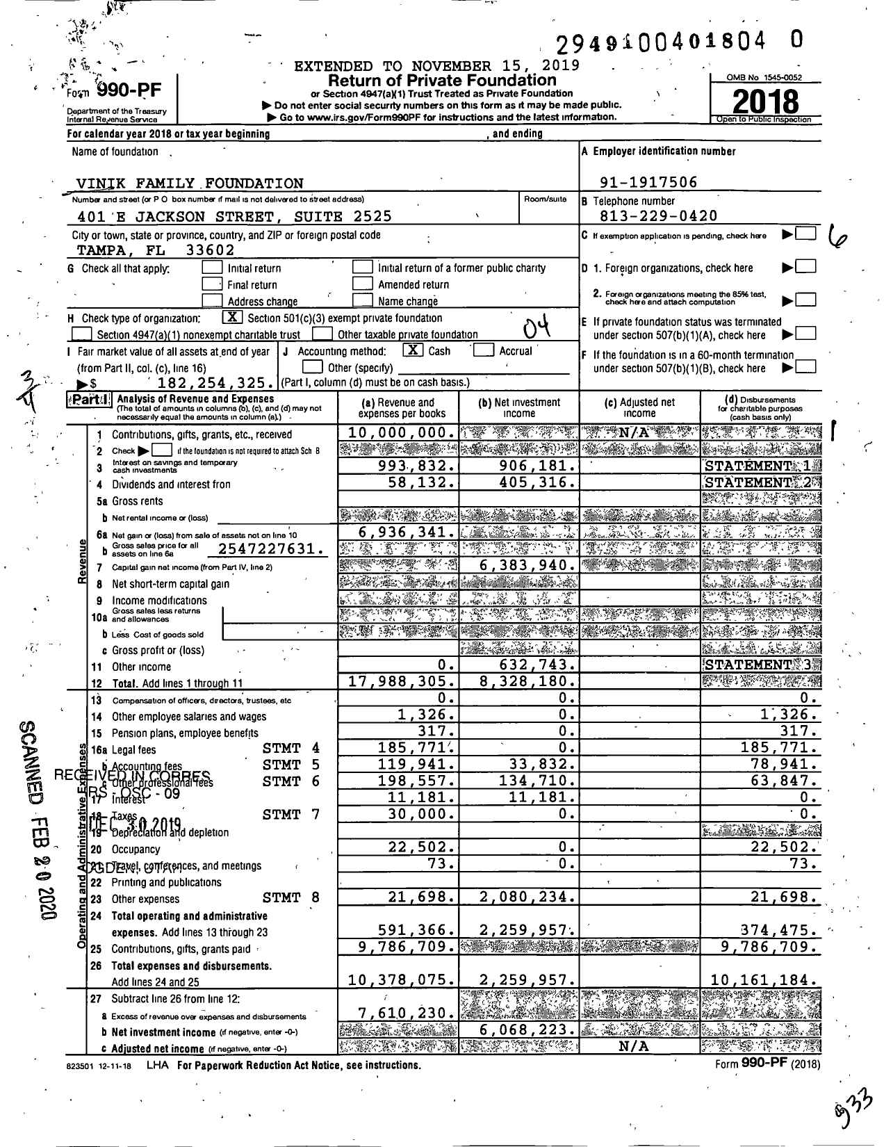 Image of first page of 2018 Form 990PF for Vinik Family Foundation