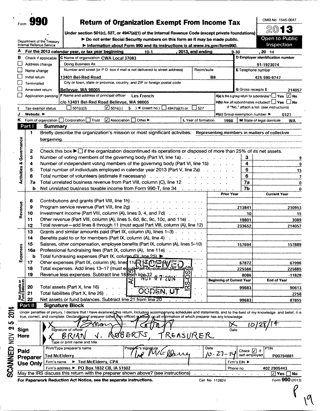 Image of first page of 2013 Form 990O for Communications Workers of America - 37083 Local