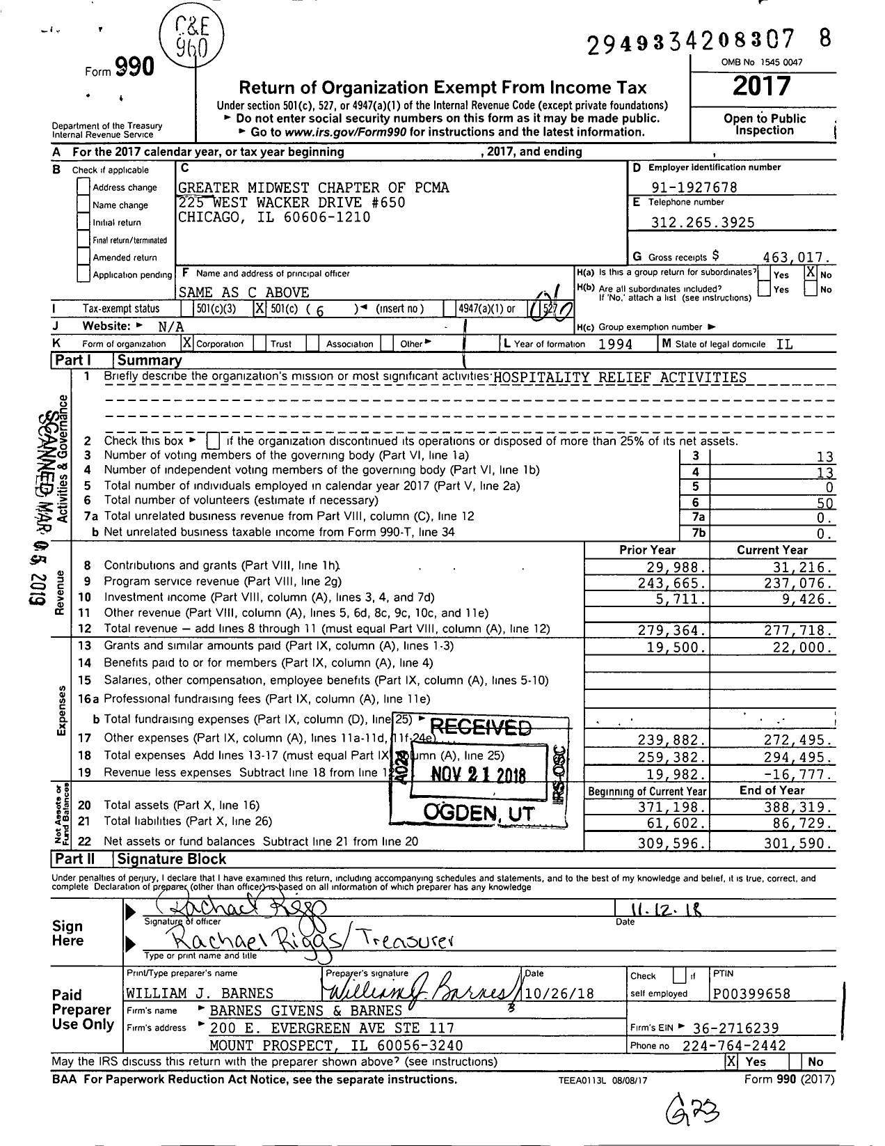 Image of first page of 2017 Form 990O for Greater Midwest Chapter of Pcma