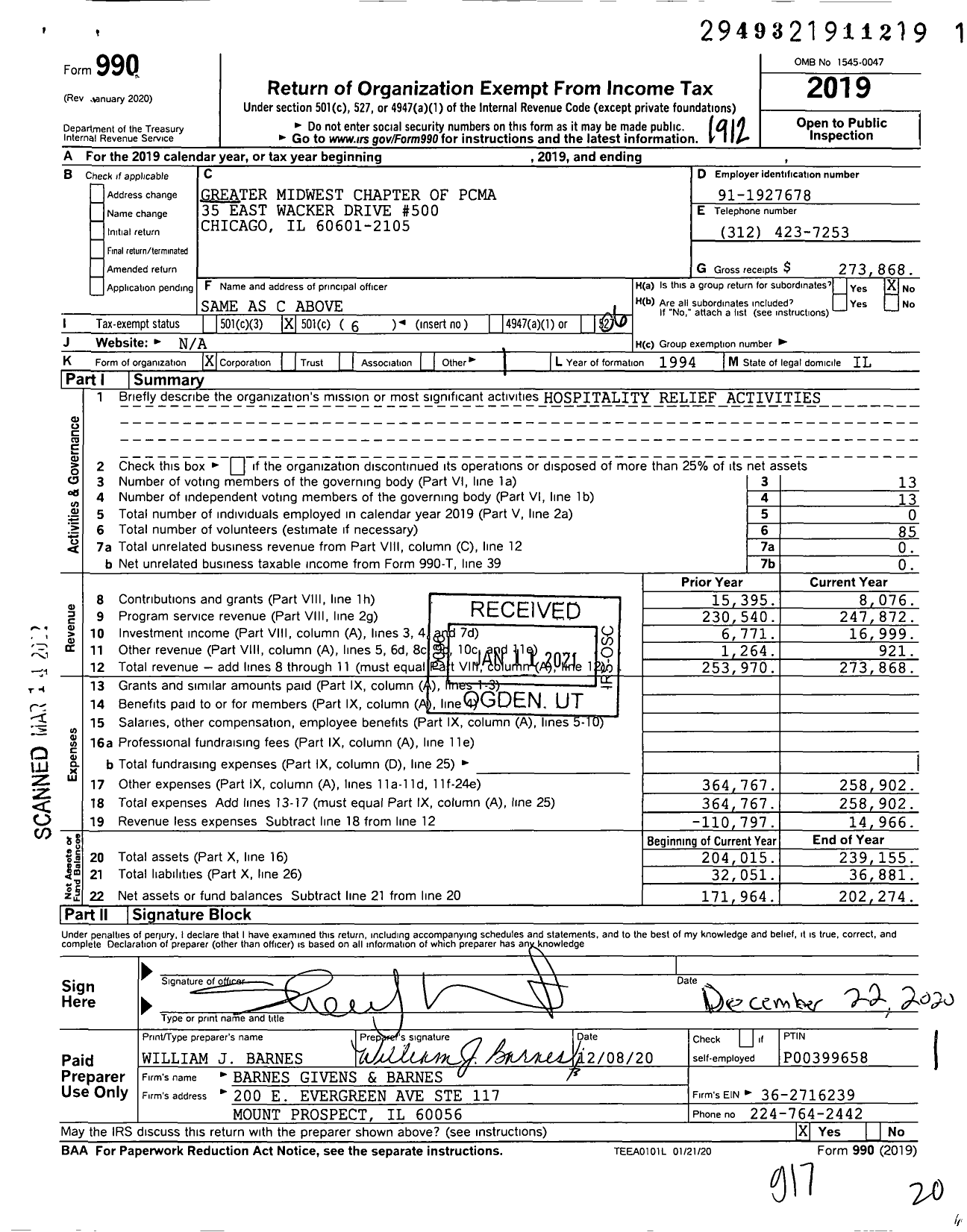 Image of first page of 2019 Form 990O for Greater Midwest Chapter of Pcma