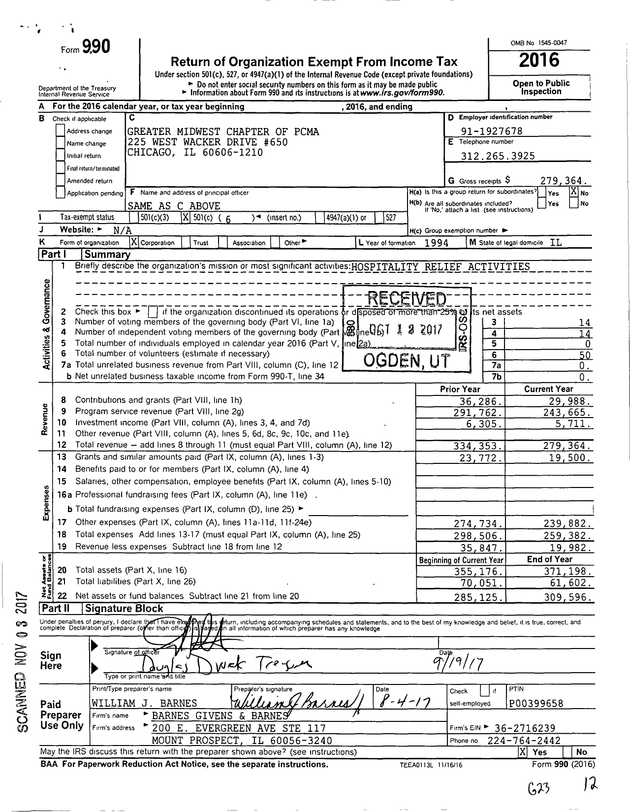 Image of first page of 2016 Form 990O for Greater Midwest Chapter of Pcma