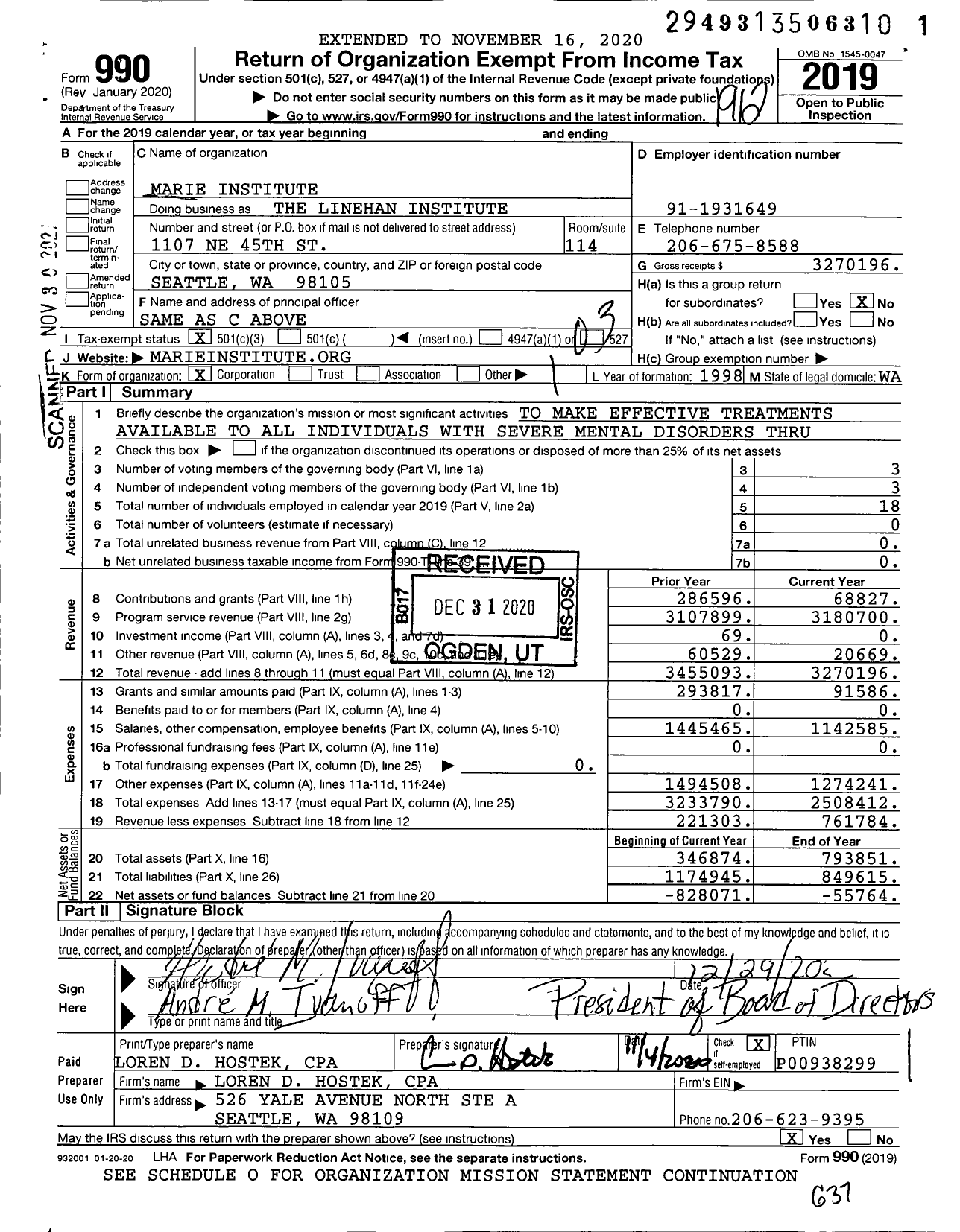 Image of first page of 2019 Form 990 for Behavioral Tech Institute