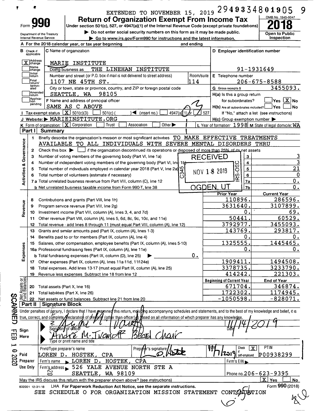 Image of first page of 2018 Form 990 for Behavioral Tech Institute