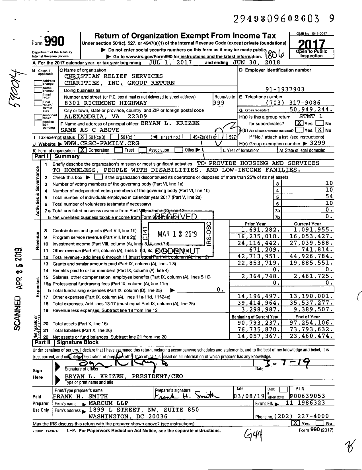 Image of first page of 2017 Form 990 for Christian Relief Services Charities Group Return