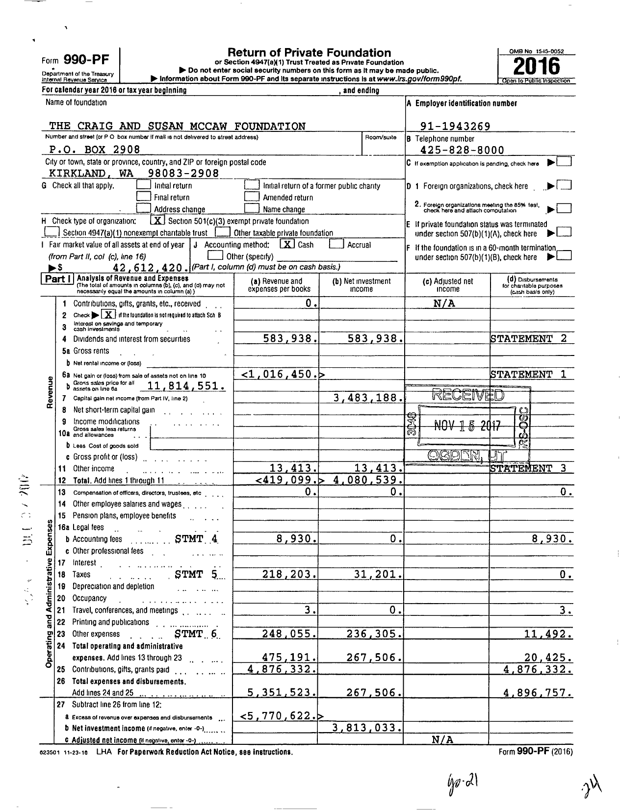 Image of first page of 2016 Form 990PF for The Com Family Foundation