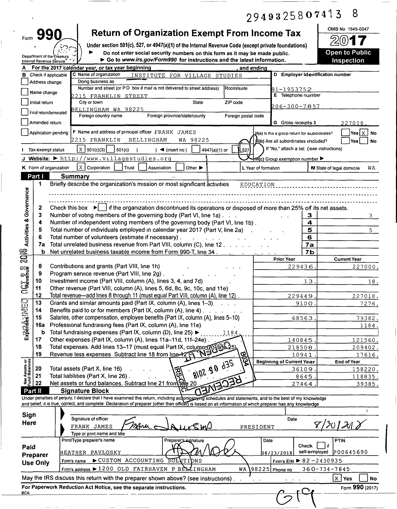 Image of first page of 2017 Form 990 for InPlace