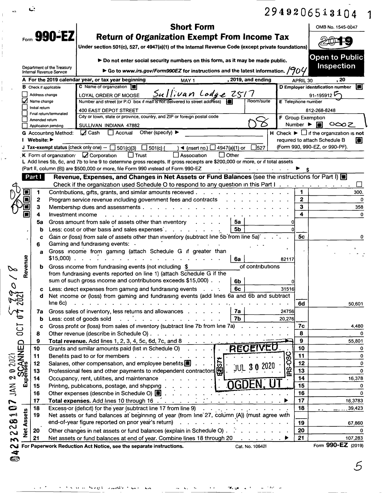 Image of first page of 2018 Form 990EO for Loyal Order of Moose - Club