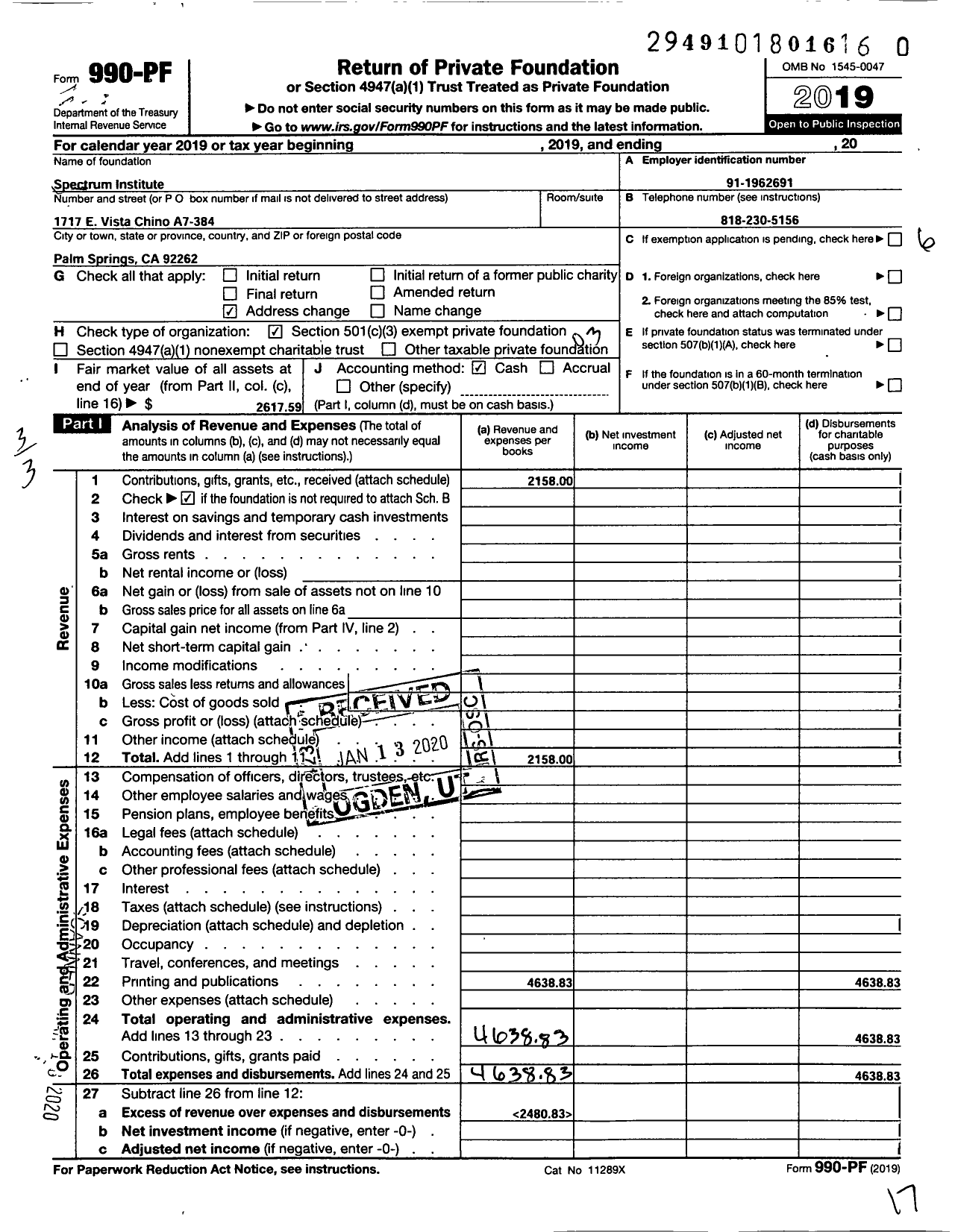 Image of first page of 2019 Form 990PR for Spectrum Institute