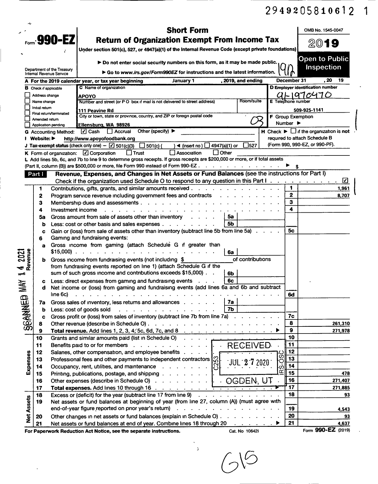 Image of first page of 2019 Form 990EZ for Apoyo