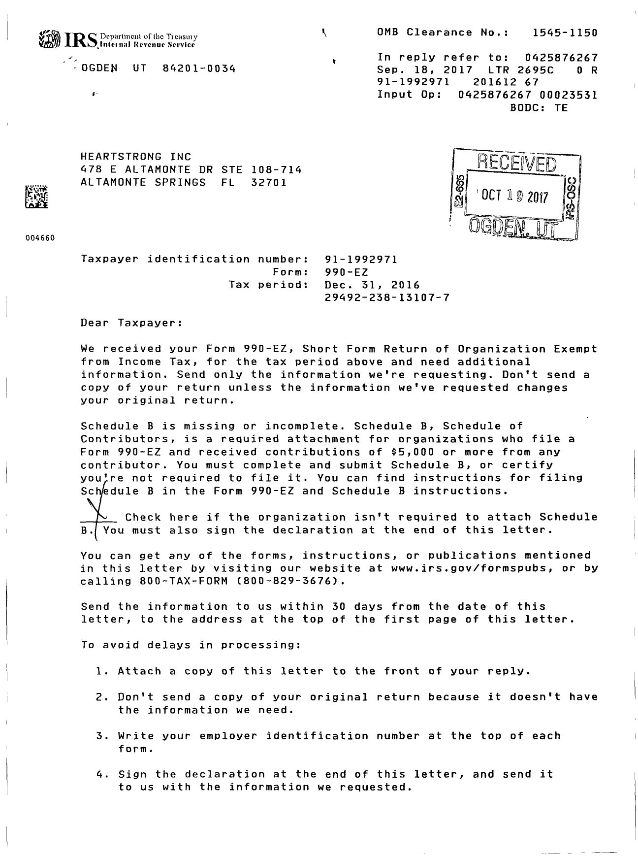 Image of first page of 2016 Form 990ER for Heartstrong Strong