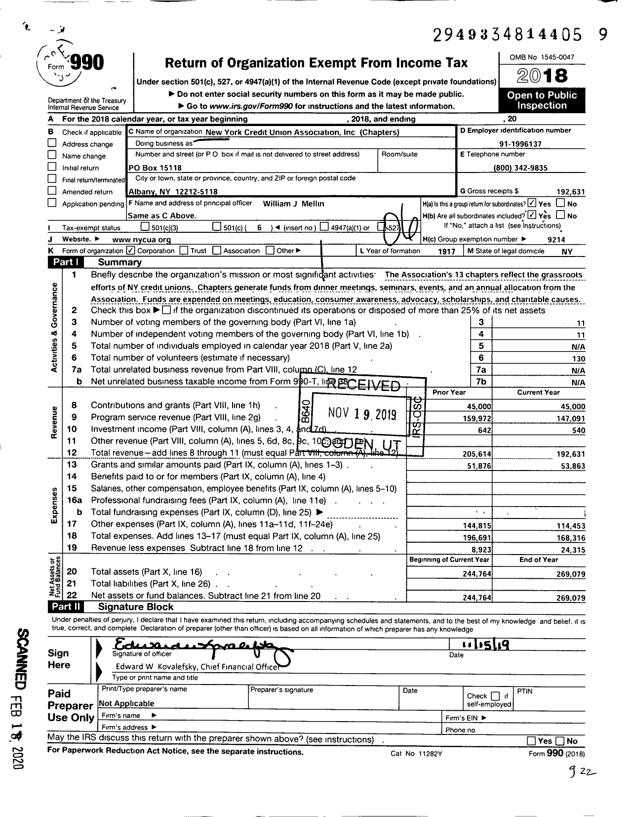 Image of first page of 2018 Form 990O for NYCUA Chapters