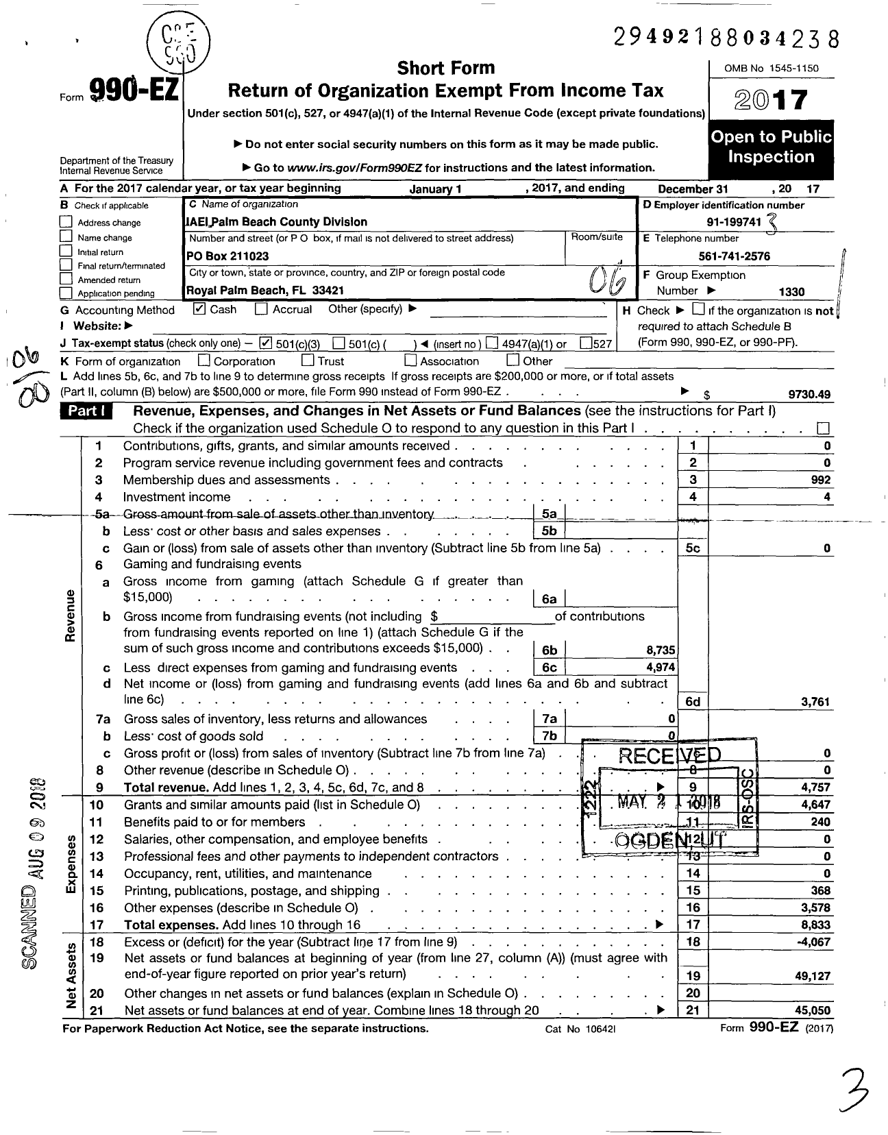 Image of first page of 2017 Form 990EO for International Association of Electrical Inspectors / Iaei Palm Beach County Division