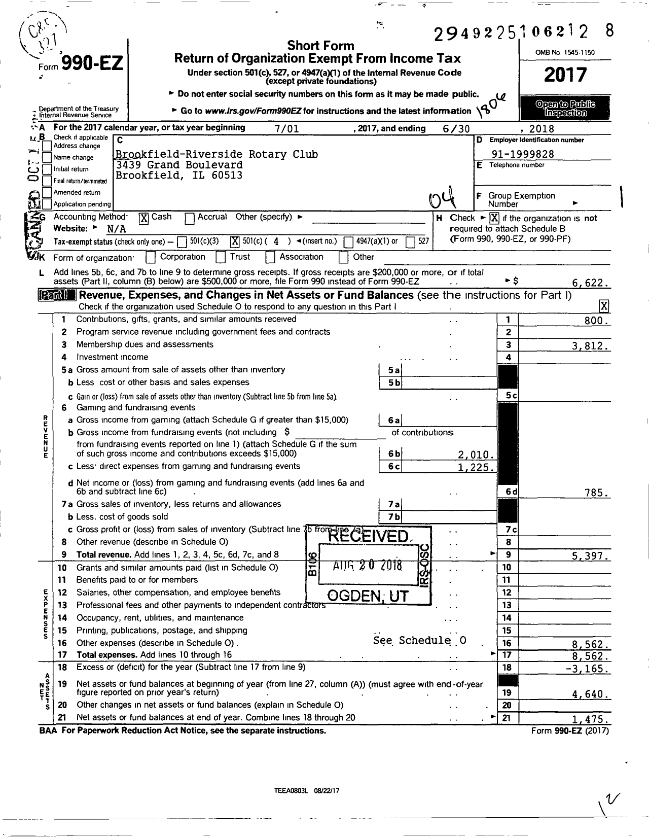 Image of first page of 2017 Form 990EO for Rotary International - Brookfield-Riverside Rotary Club