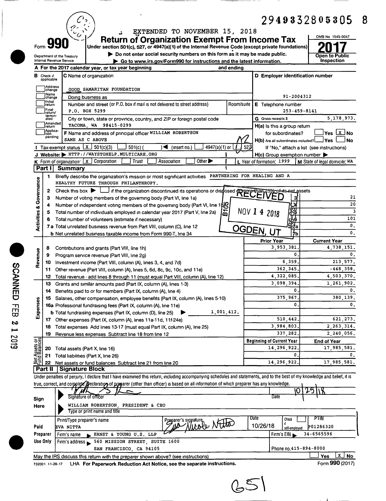 Image of first page of 2017 Form 990 for Good Samaritan Foundation