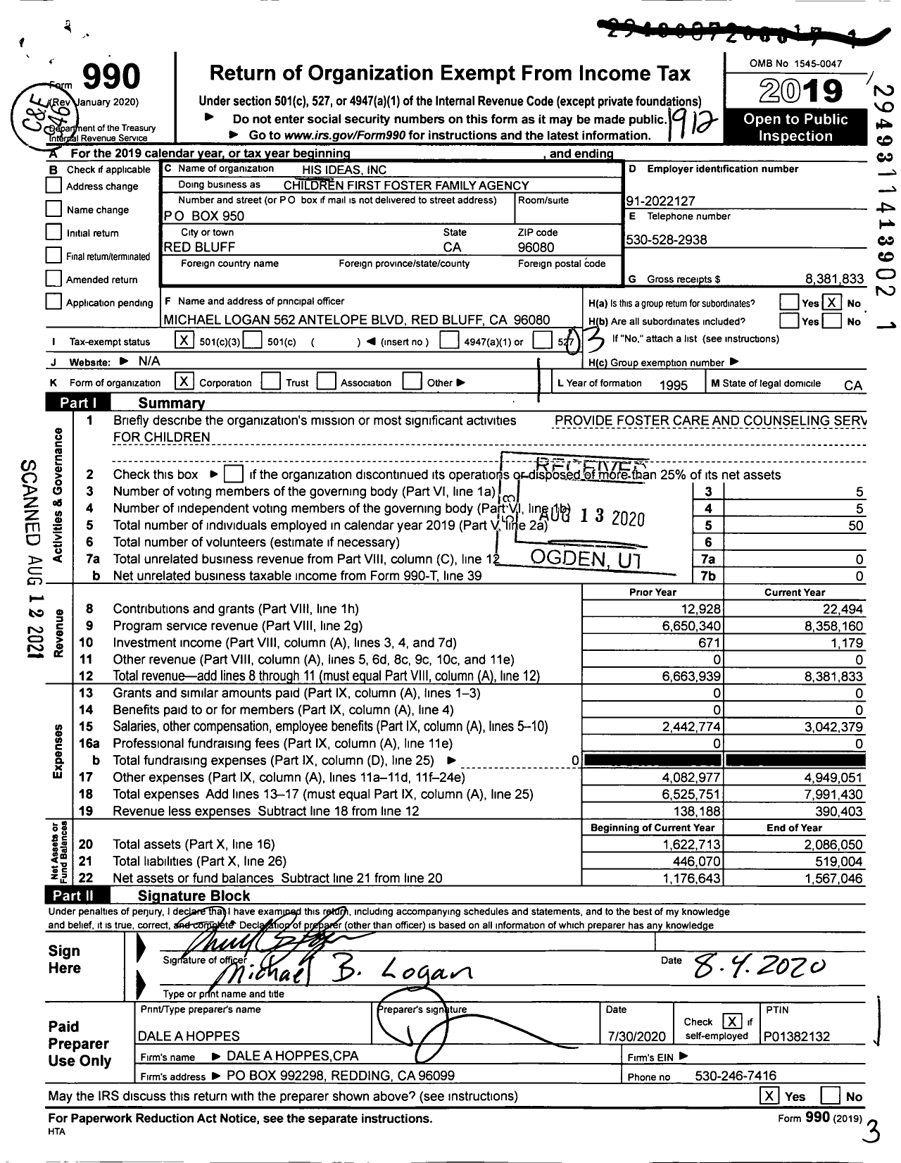 Image of first page of 2019 Form 990 for Children First Foster Family Agency