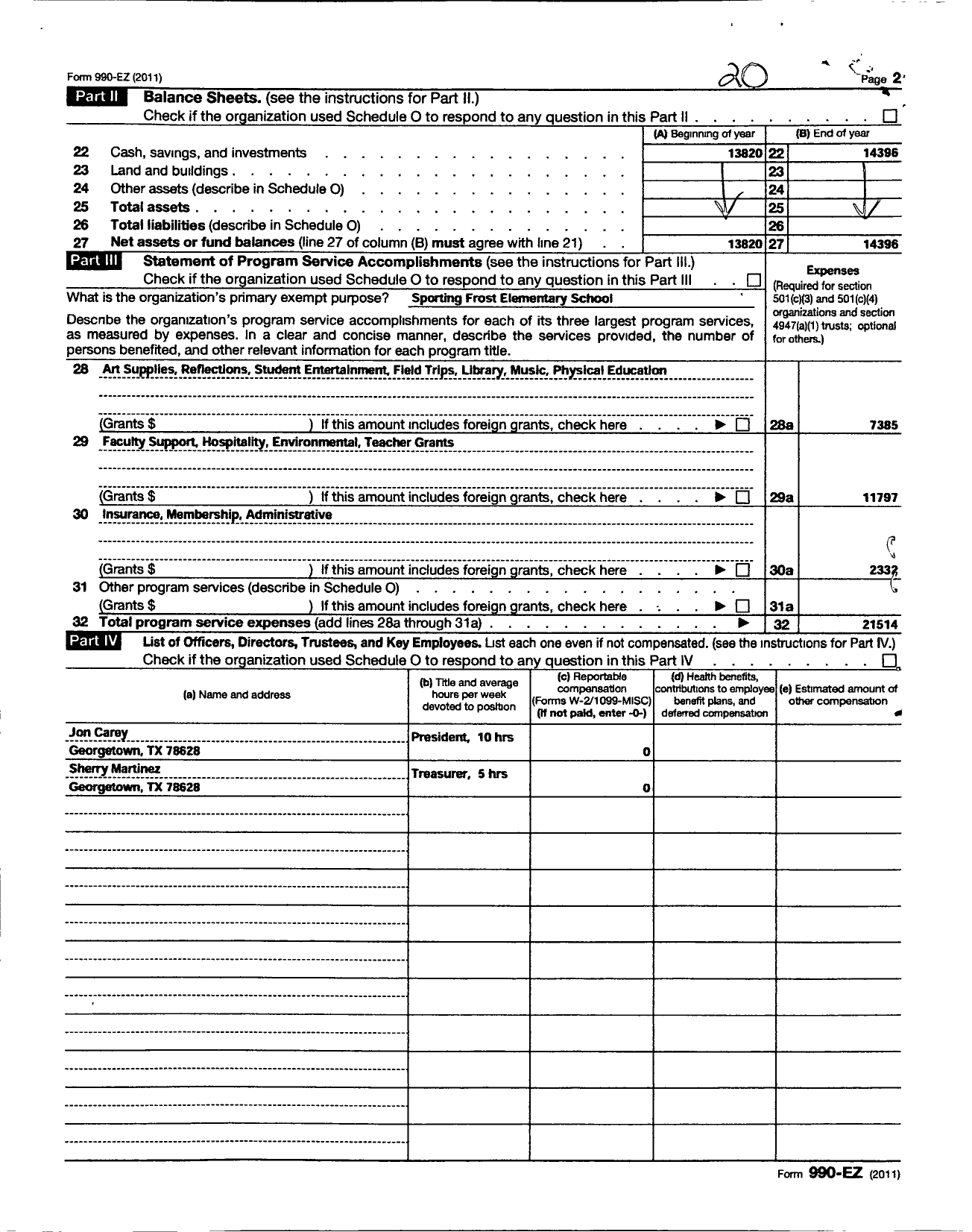 Image of first page of 2011 Form 990ER for Texas PTA - 4283 Jack Frost Elementary