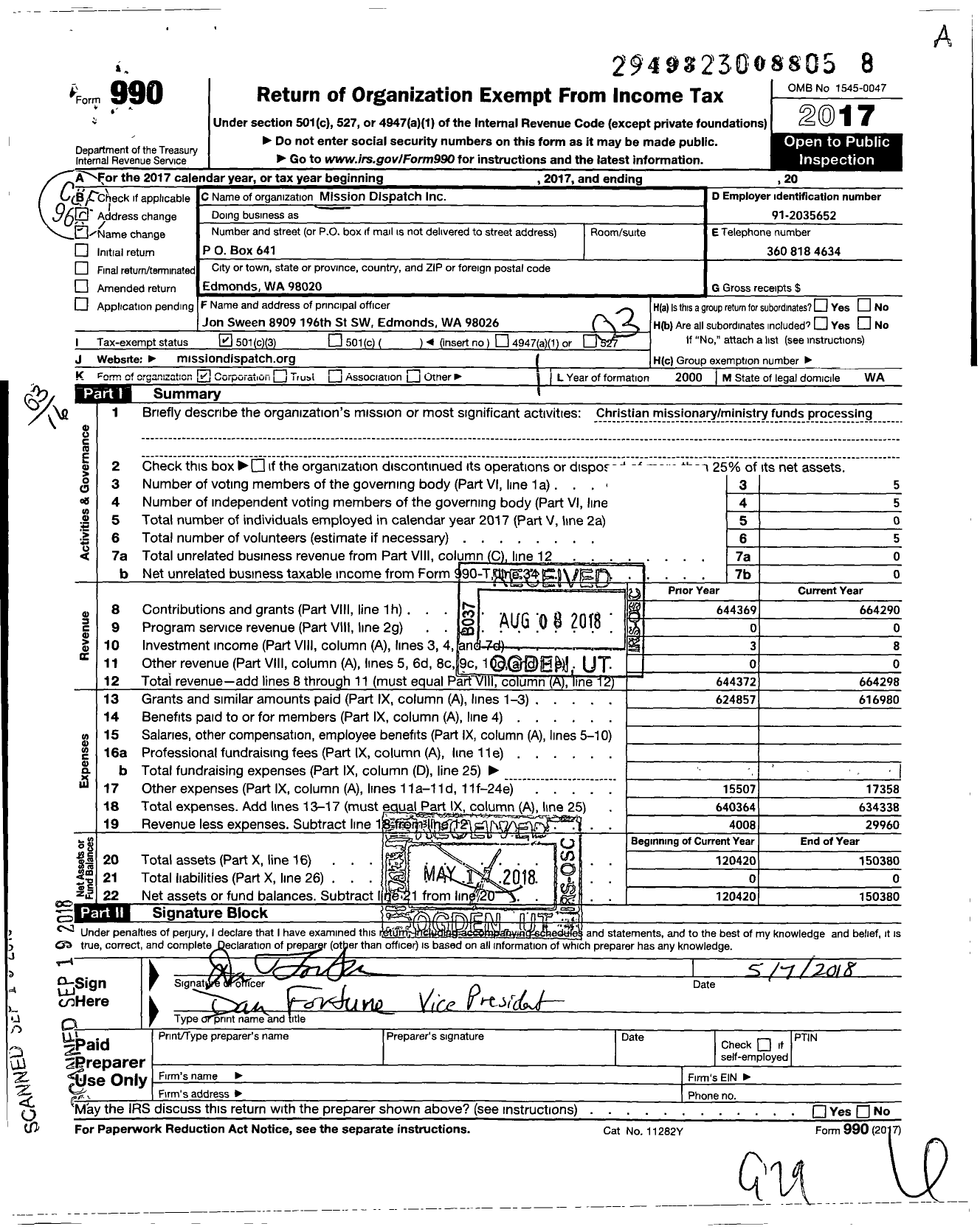 Image of first page of 2017 Form 990 for Mission Dispatch
