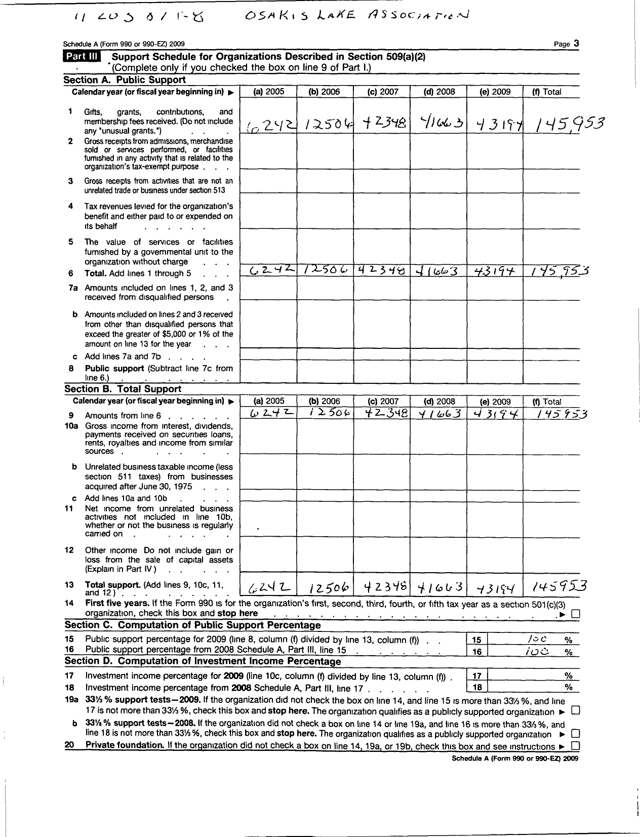 Image of first page of 2009 Form 990ER for Osakis Lake Association