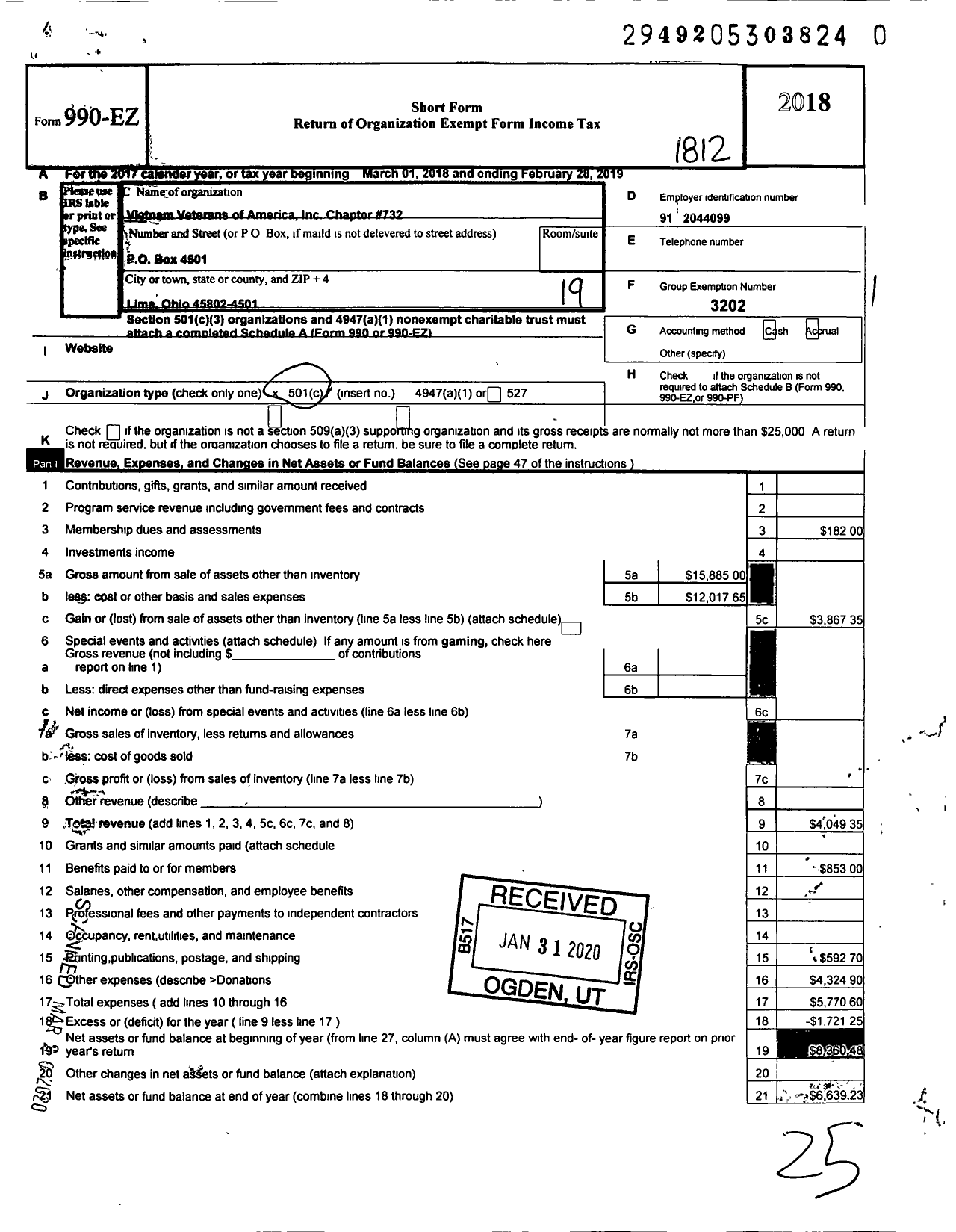 Image of first page of 2018 Form 990EO for Vietnam Veterans of America - 732 Chapter