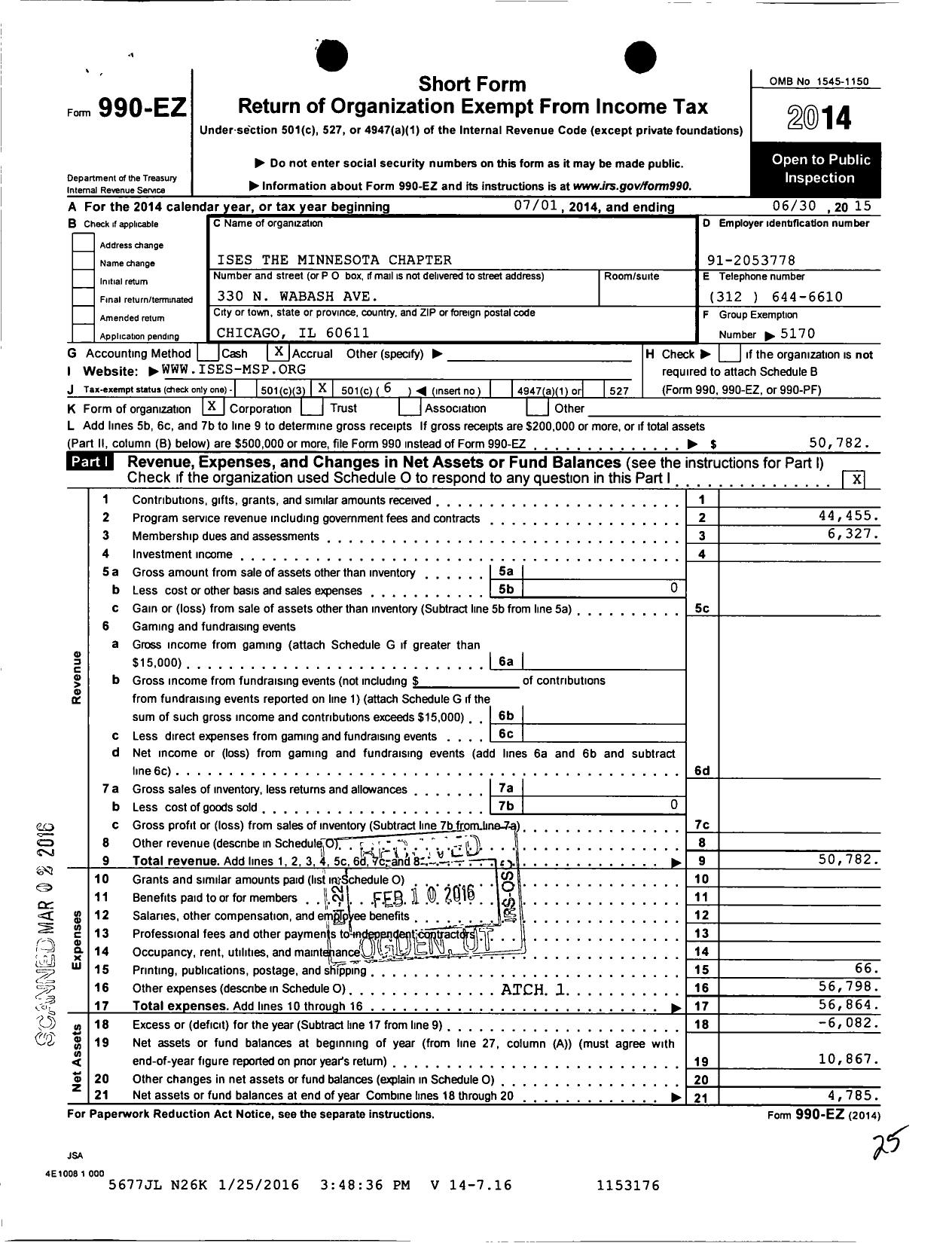 Image of first page of 2014 Form 990EO for International Live Events Association / Minneapolis-St Paul Chapter