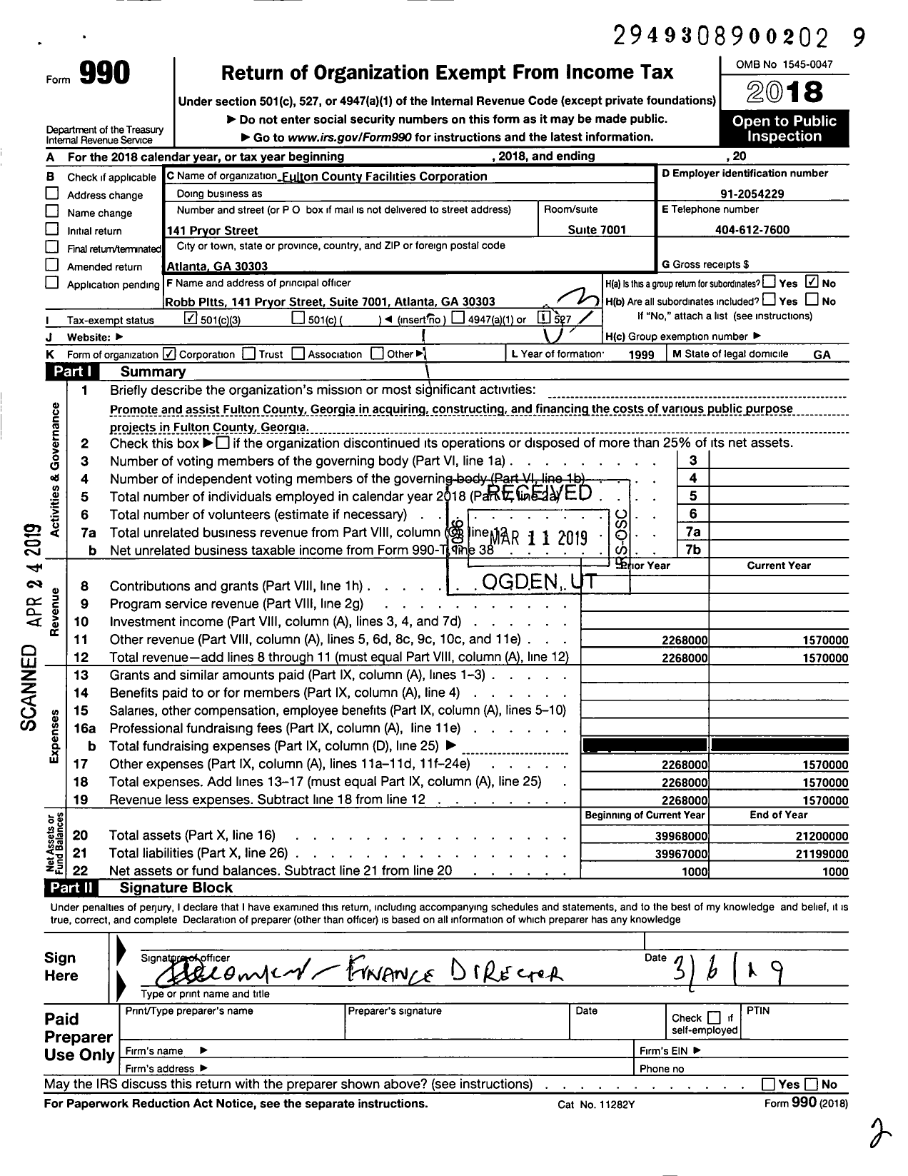 Image of first page of 2018 Form 990 for Fulton County Government