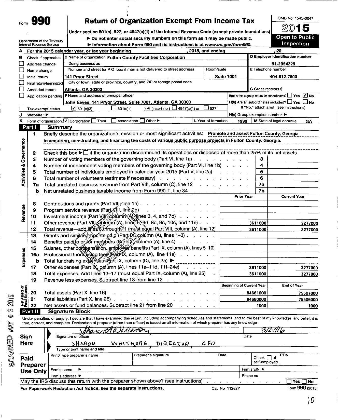 Image of first page of 2015 Form 990 for Fulton County Government