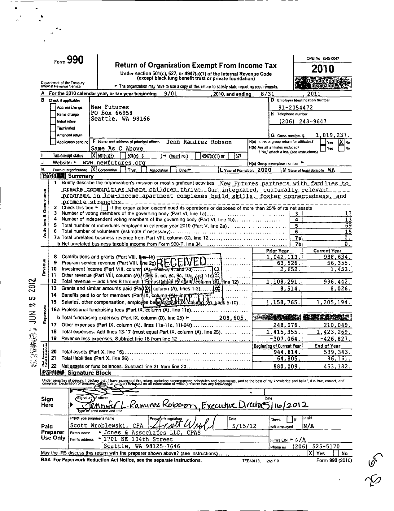 Image of first page of 2010 Form 990 for New Futures