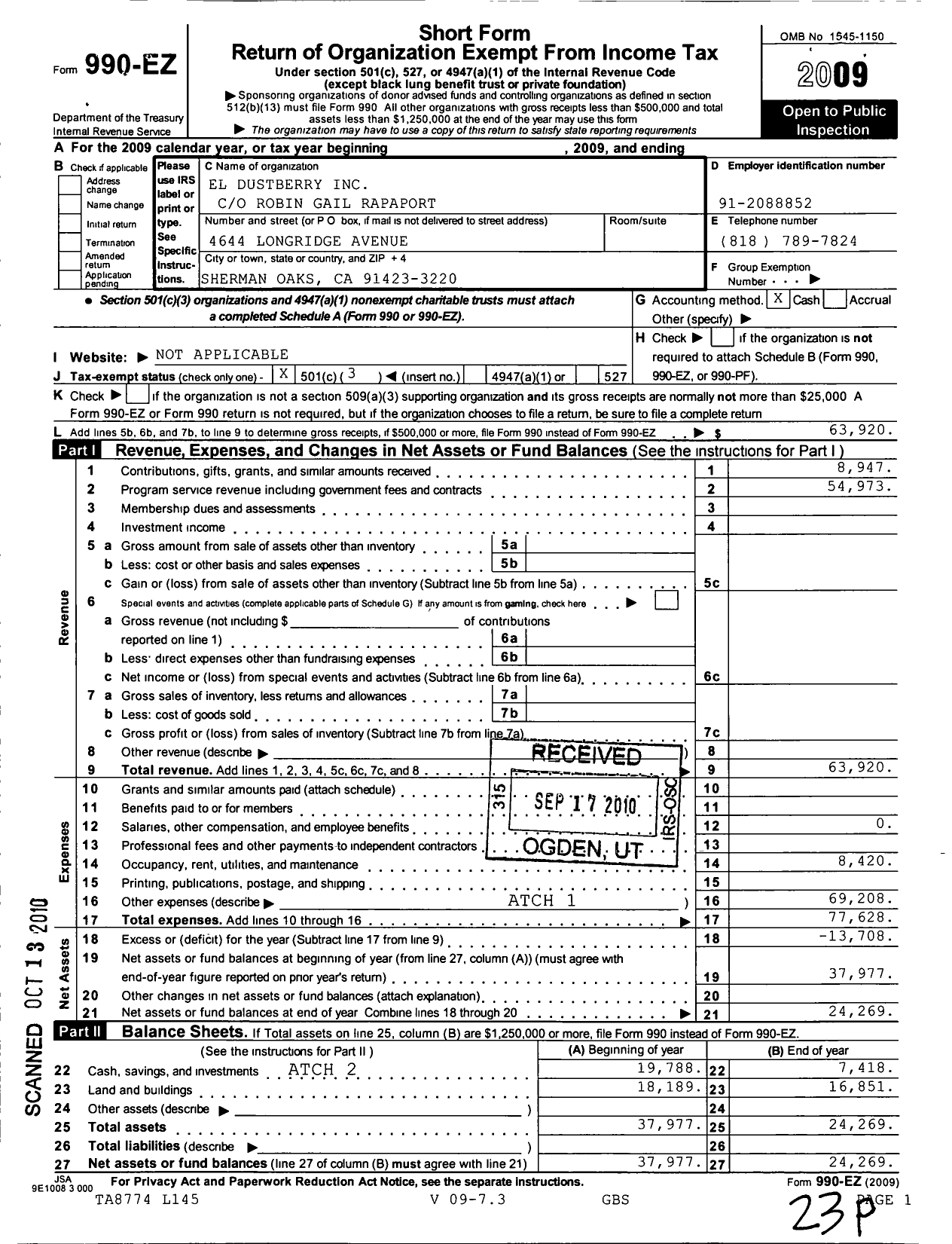 Image of first page of 2009 Form 990EZ for Alpha Life Foundation