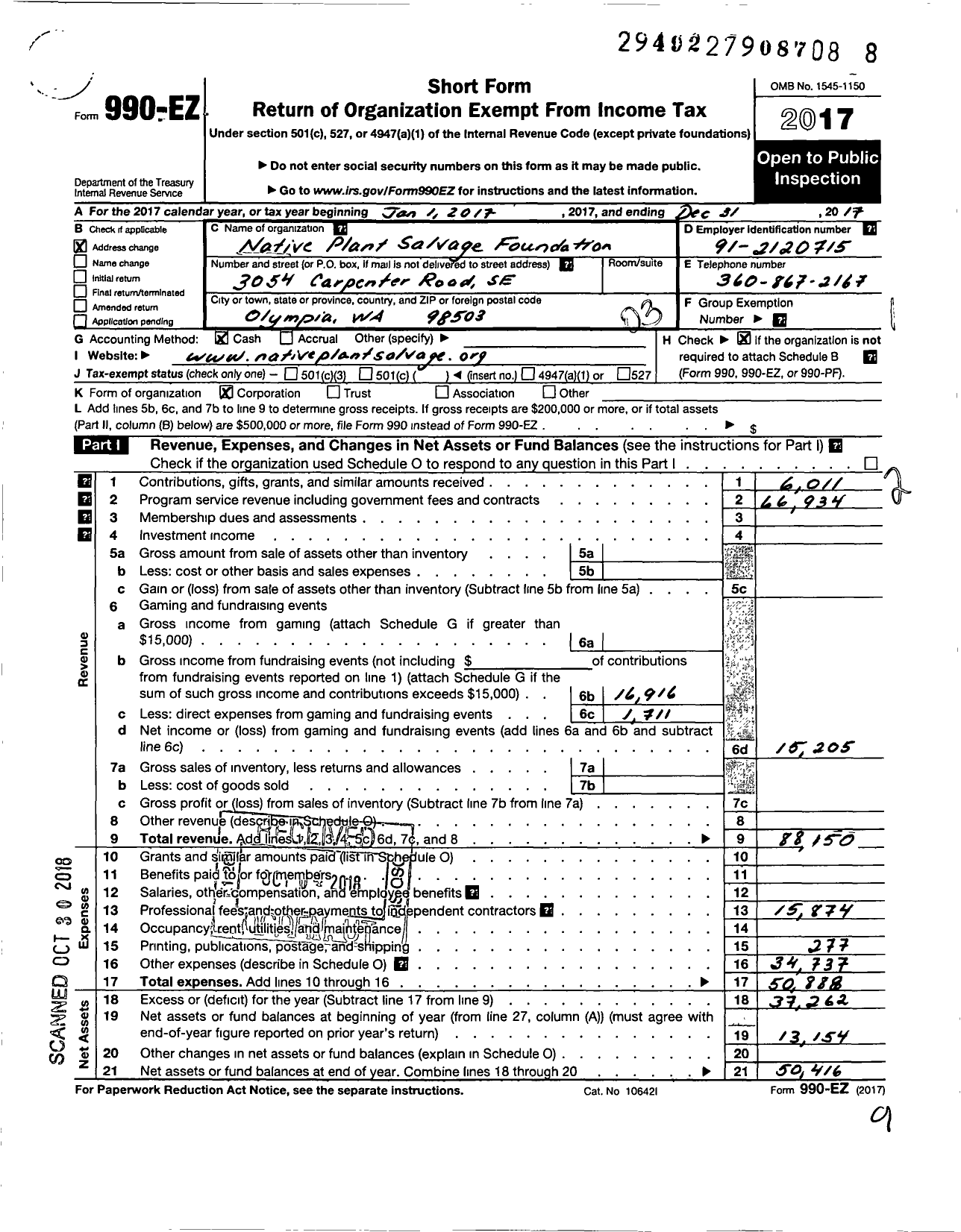 Image of first page of 2017 Form 990EZ for Native Plant Salvage Foundation