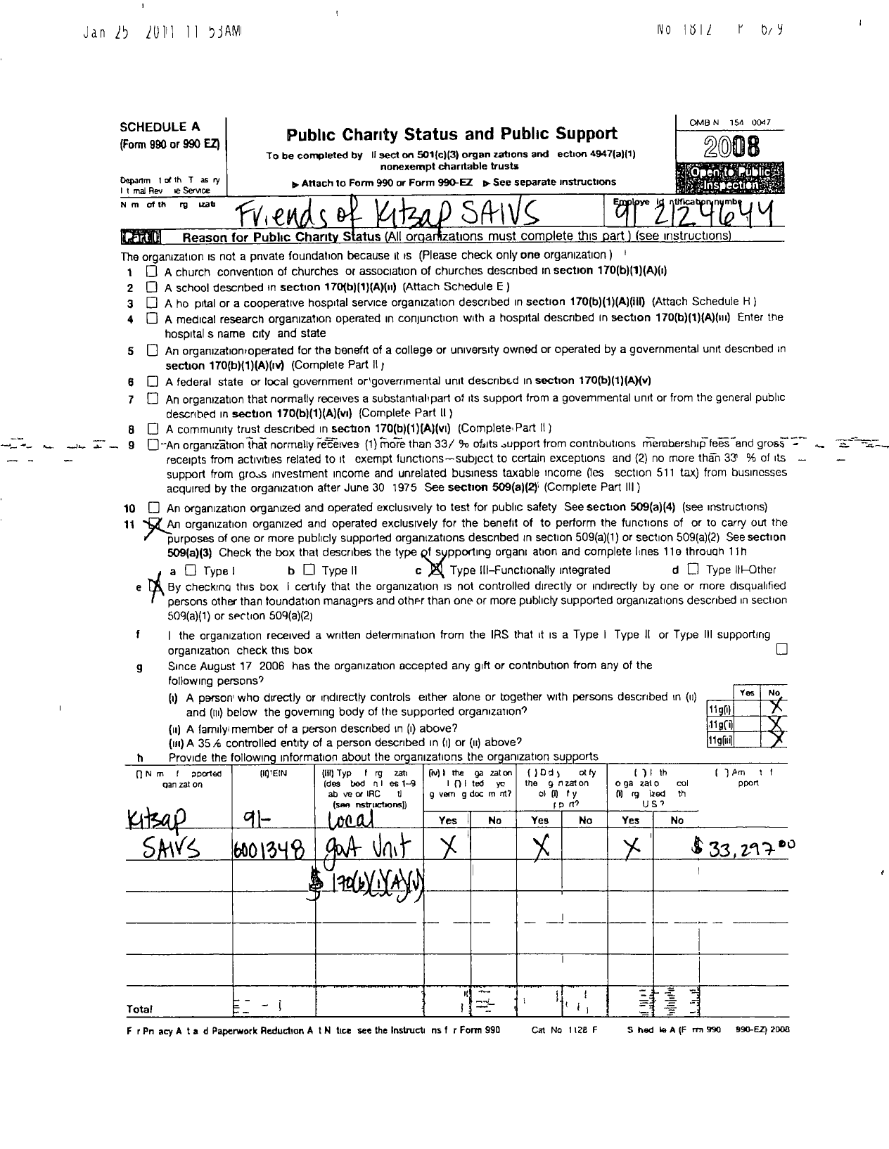 Image of first page of 2008 Form 990ER for Friends of Kitsap Saivs-Special Assault Investigations and Victims S