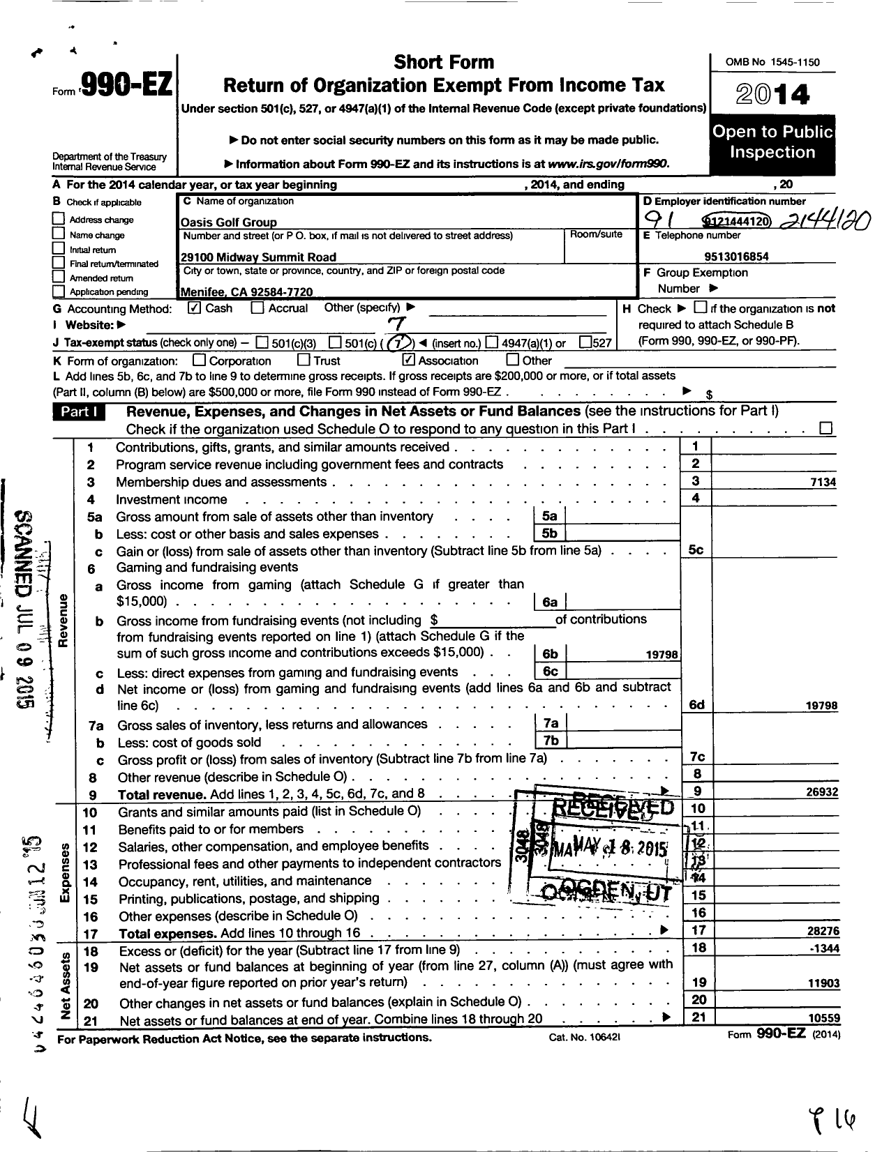 Image of first page of 2014 Form 990EO for Oasis Golf Group