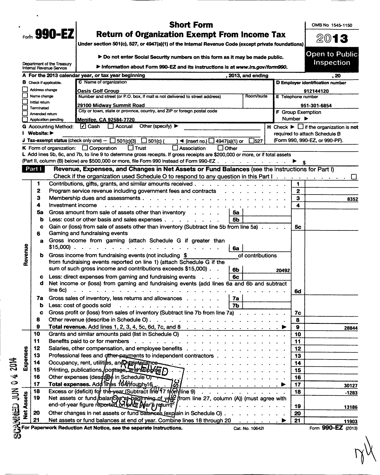 Image of first page of 2013 Form 990EO for Oasis Golf Group