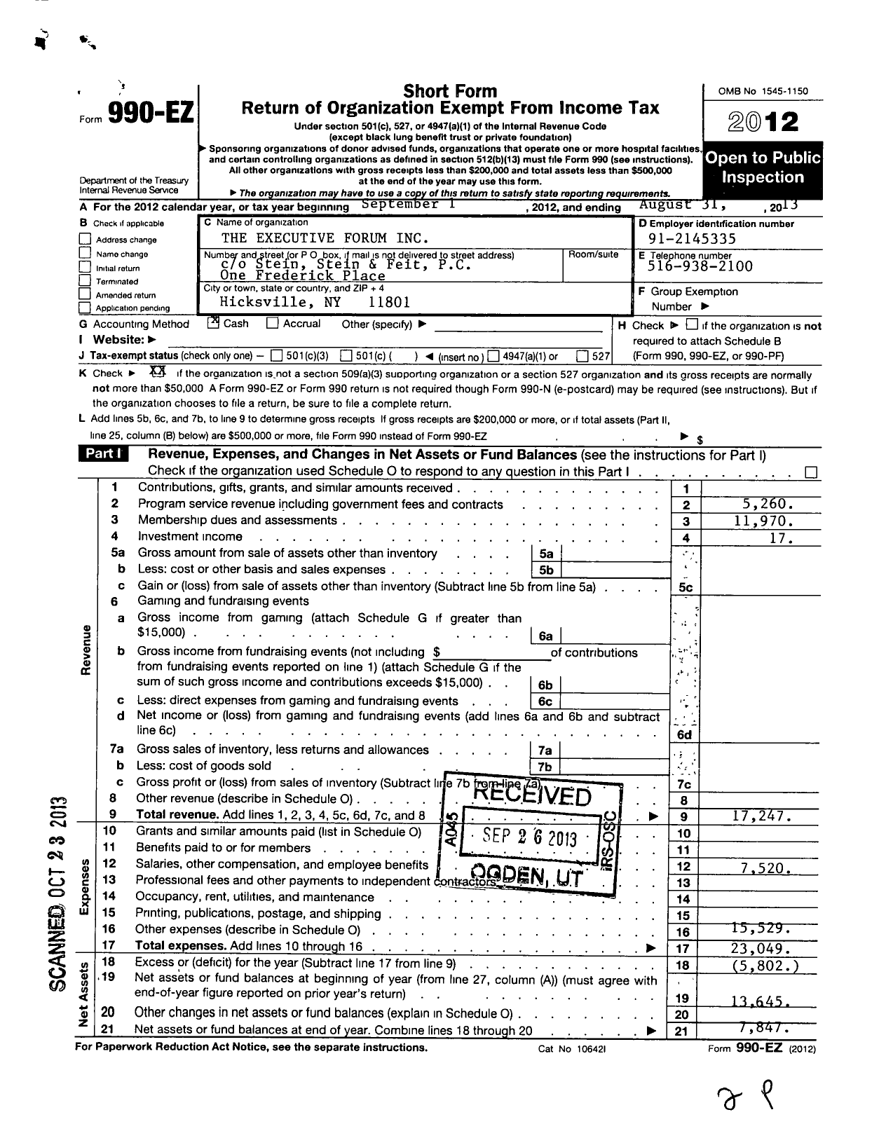 Image of first page of 2012 Form 990EO for The Executive Forum