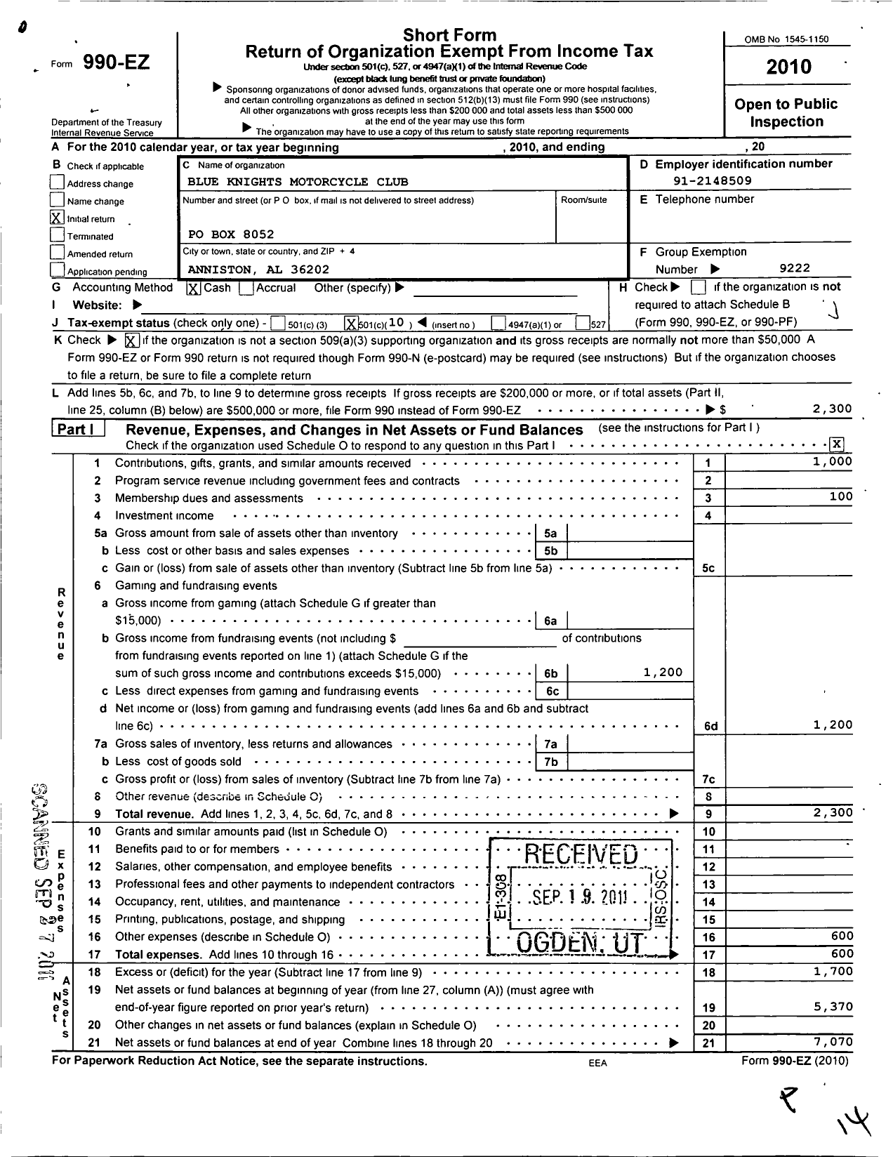 Image of first page of 2010 Form 990EO for Blue Knights International Law Enforement Motorcycle Club