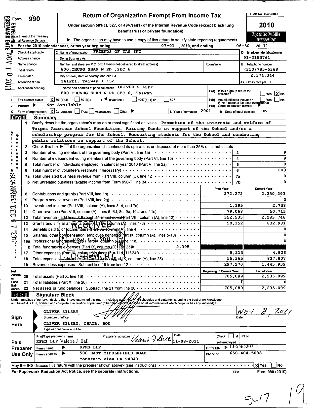 Image of first page of 2010 Form 990 for Friends of Tas