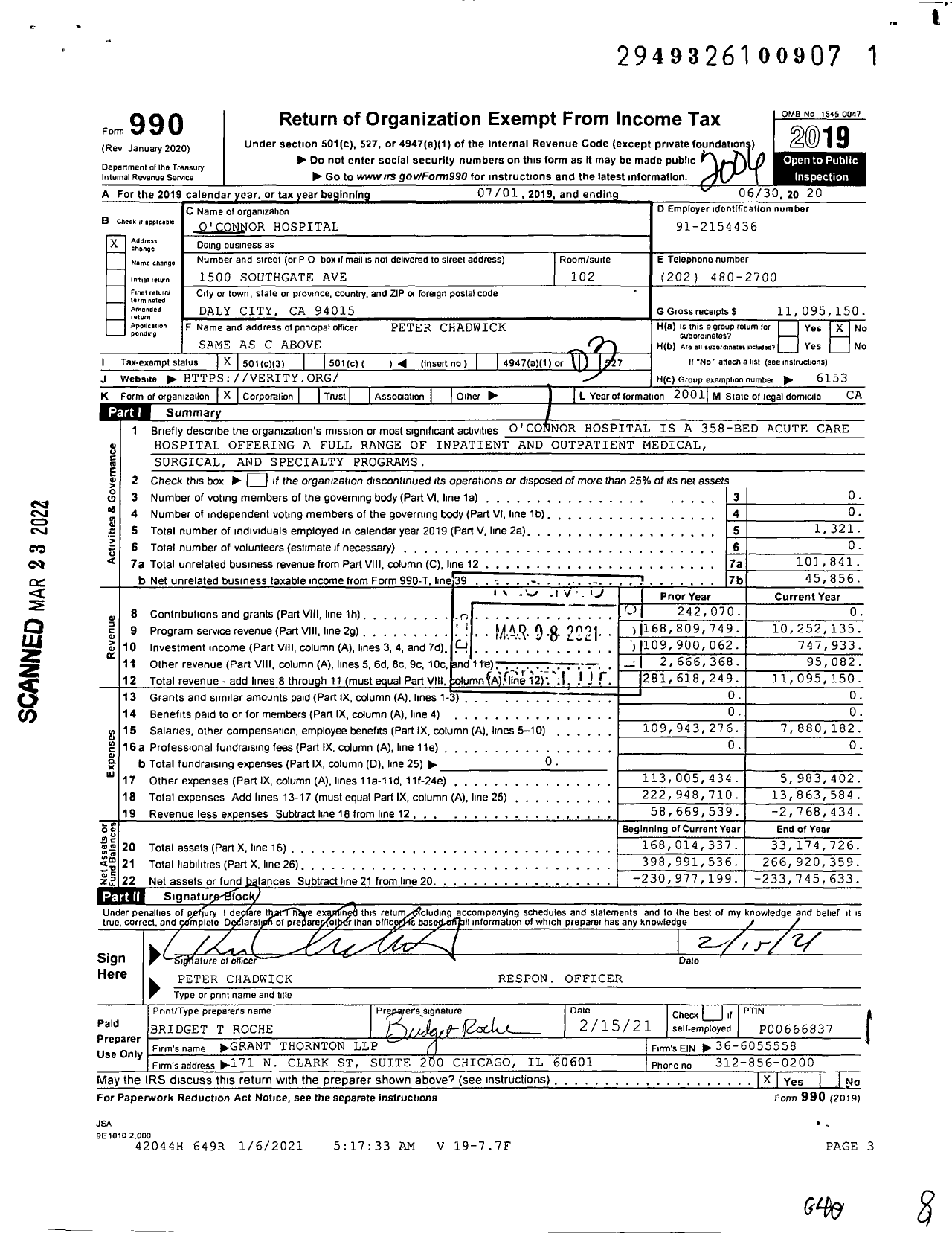Image of first page of 2019 Form 990 for O'Connor Hospital Howard B Grobstein Liquidating Trustee