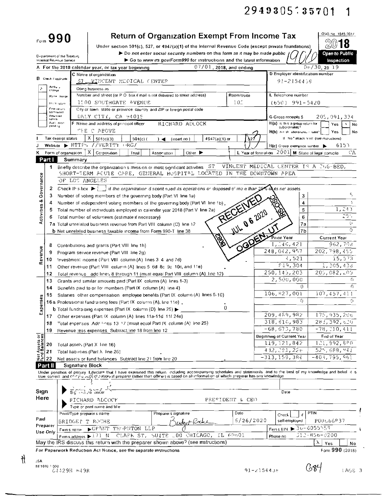 Image of first page of 2018 Form 990 for St Vincent Medical Center Howard B Grobstein Liquidating Trustee