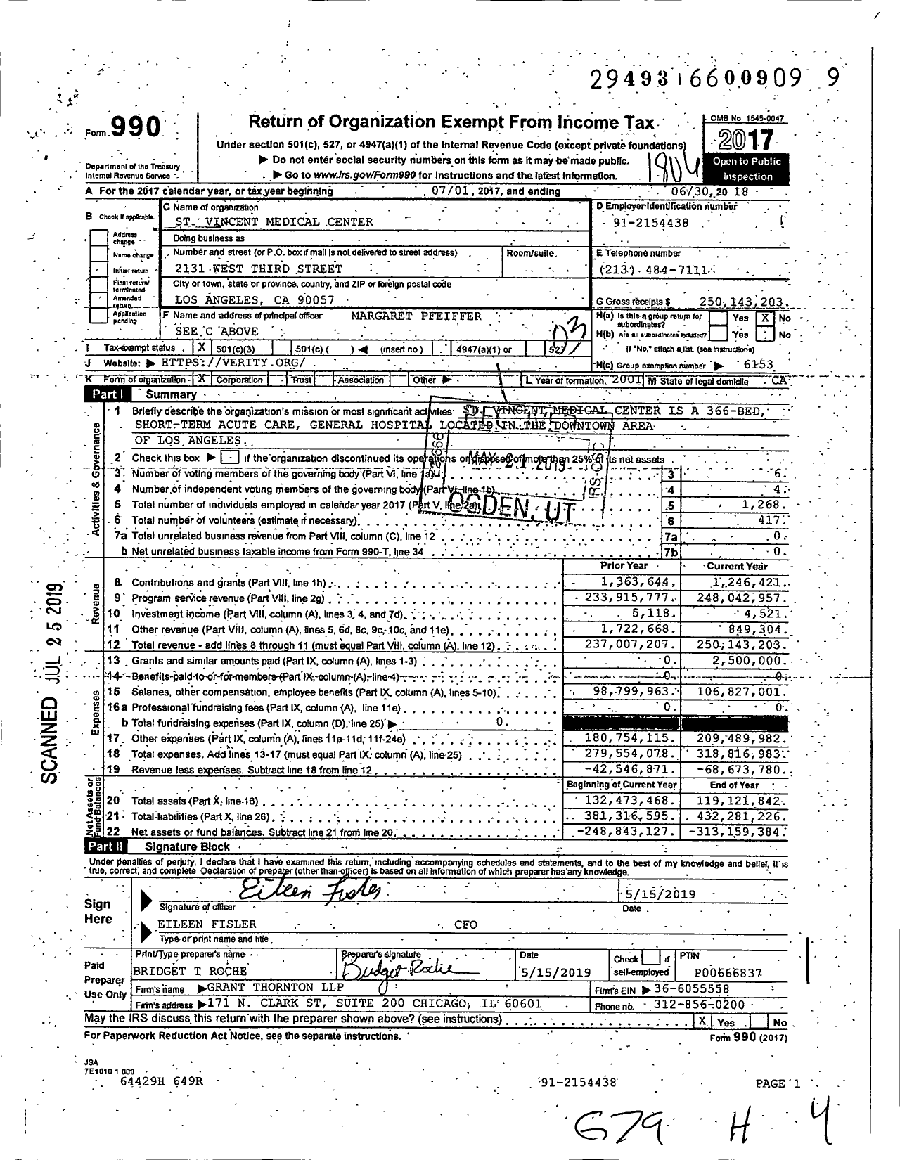 Image of first page of 2017 Form 990 for St Vincent Medical Center Howard B Grobstein Liquidating Trustee